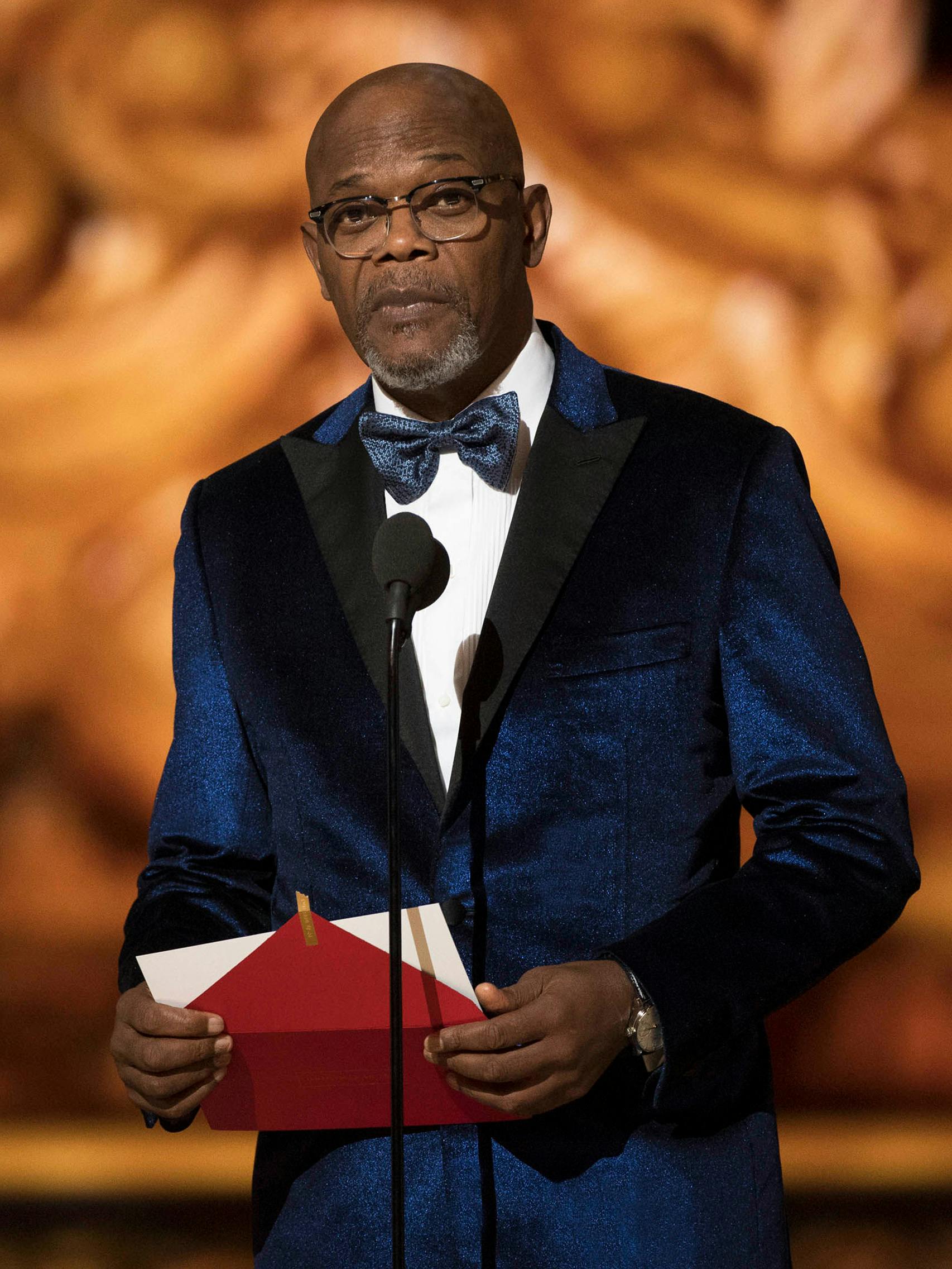 Samuel L. Jackson wearing a Brioni bespoke blue dinner jacket