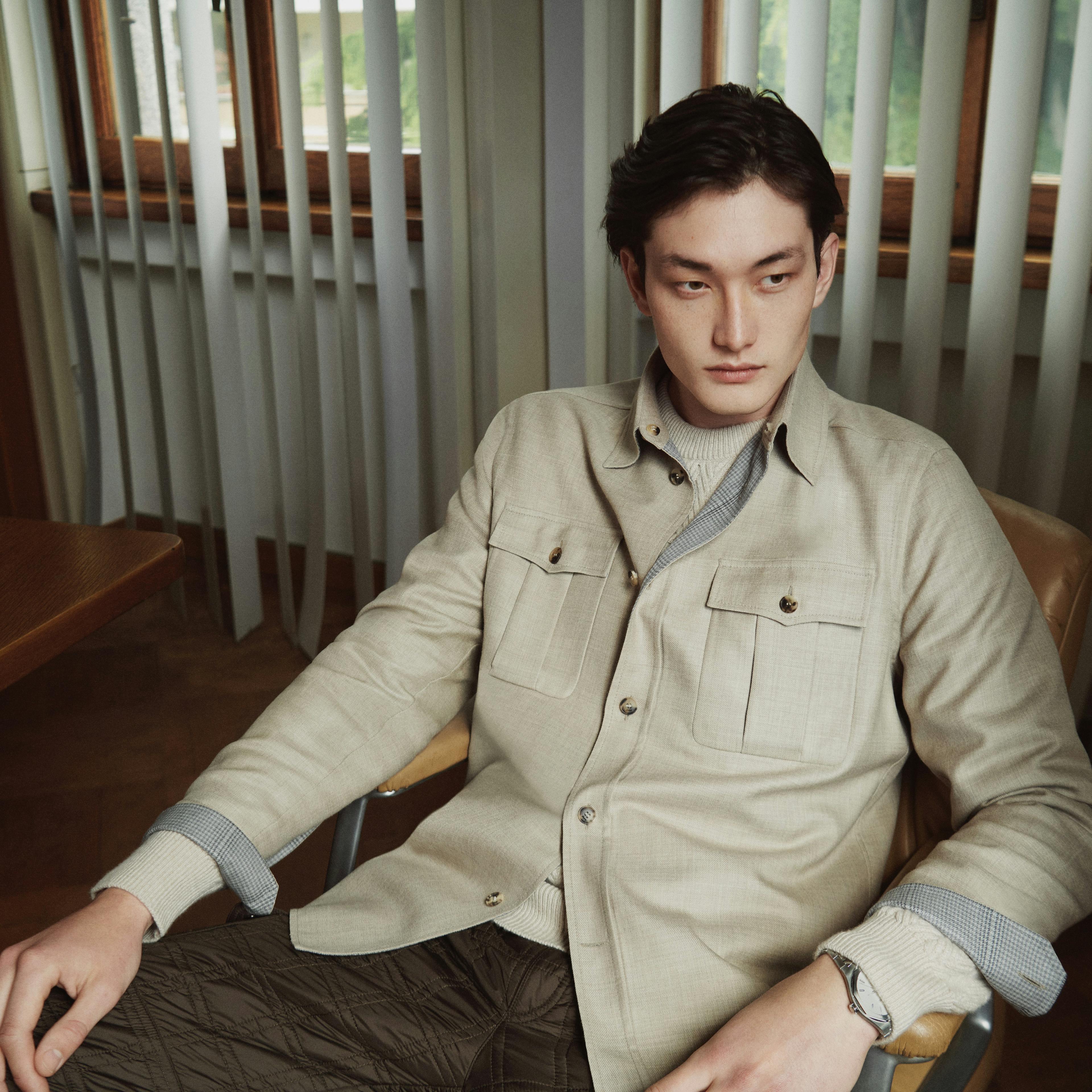 model wearing Brioni Vagabond overshirt