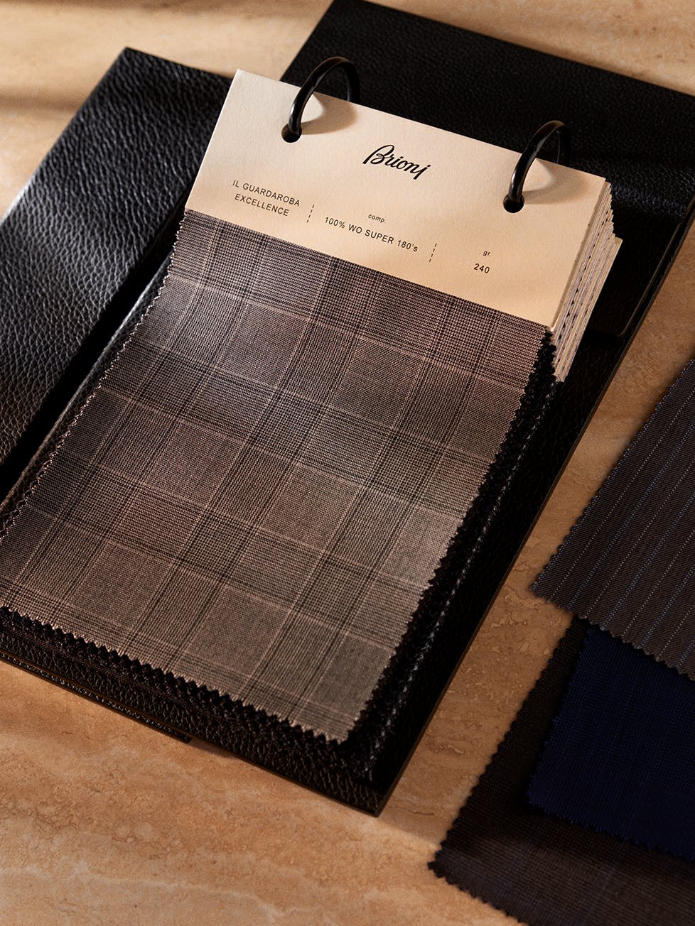 A selection of Brioni bespoke fabrics