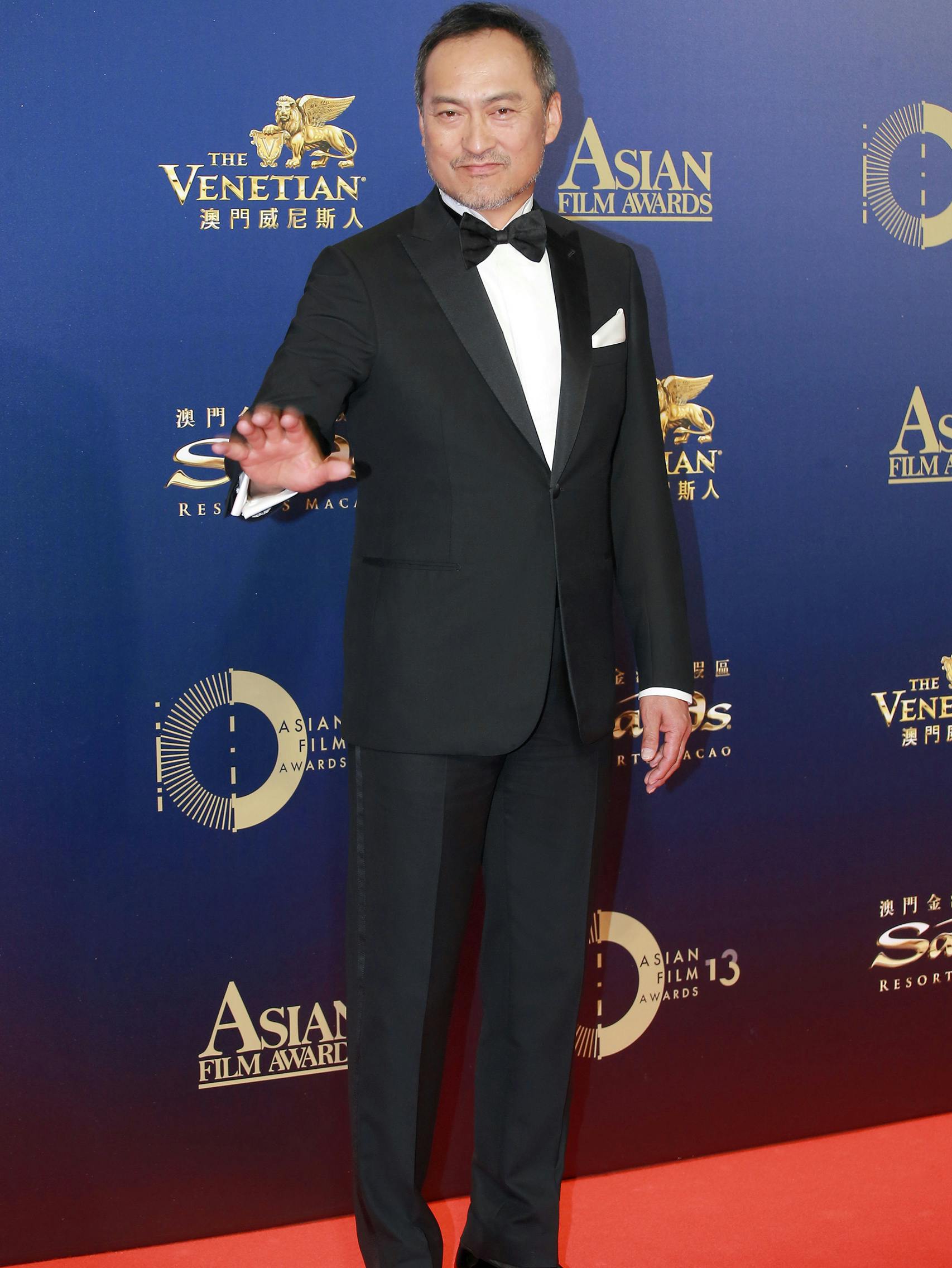 Ken Watanabe wearing a Brioni bespoke black tuxedo