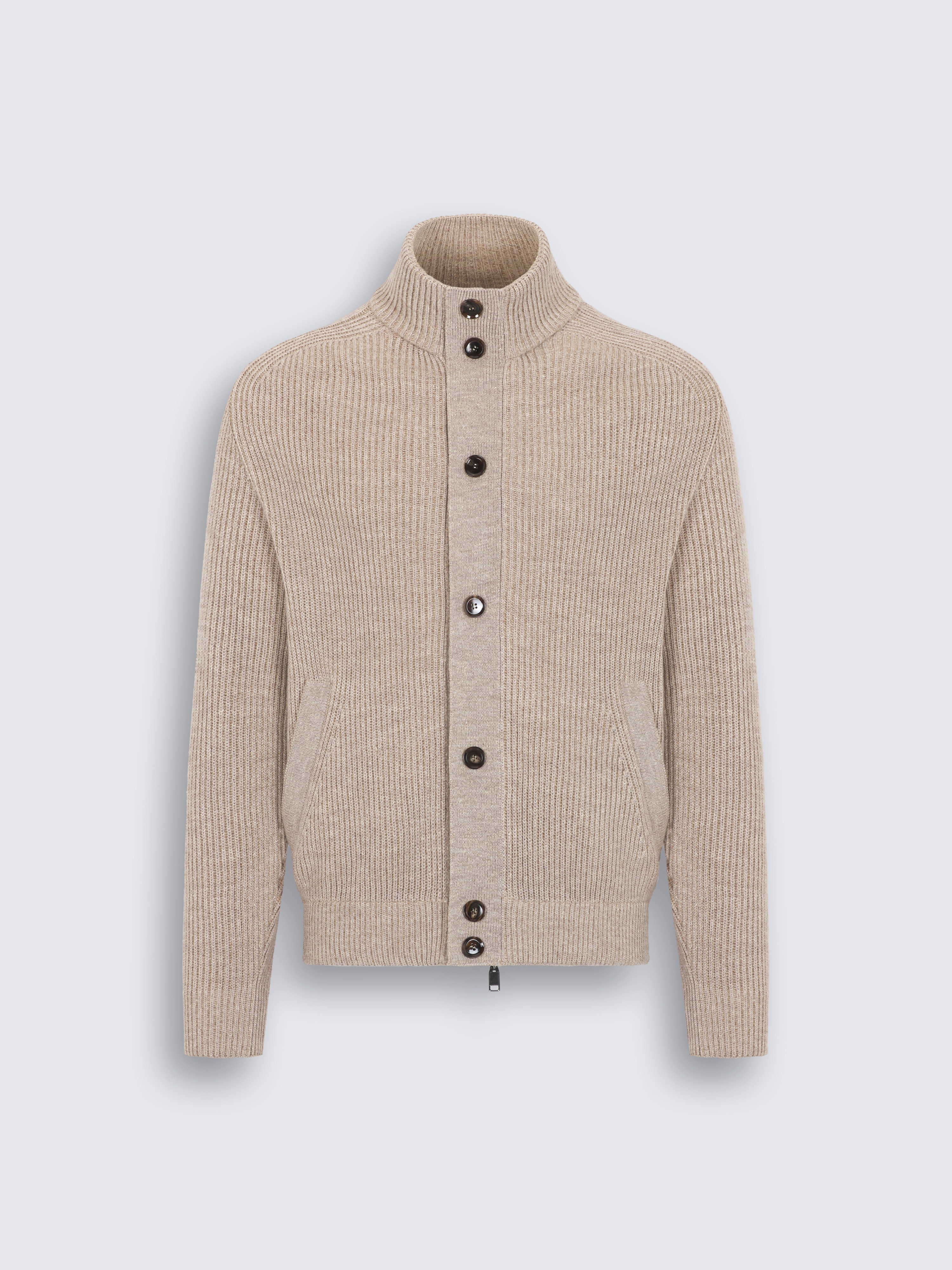 go toBlouson aus Baumwolle, Wolle und Leinen mit Mouliné-Effekt in Beige