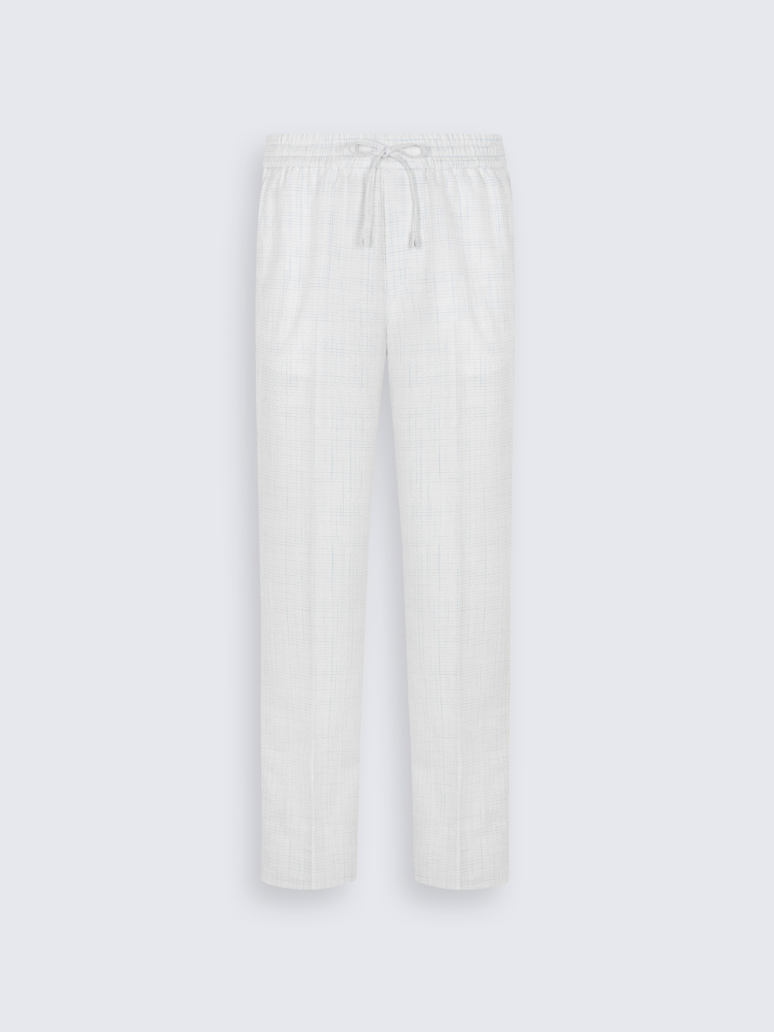go toWhite and sky blue checked silk seersucker Asolo trousers