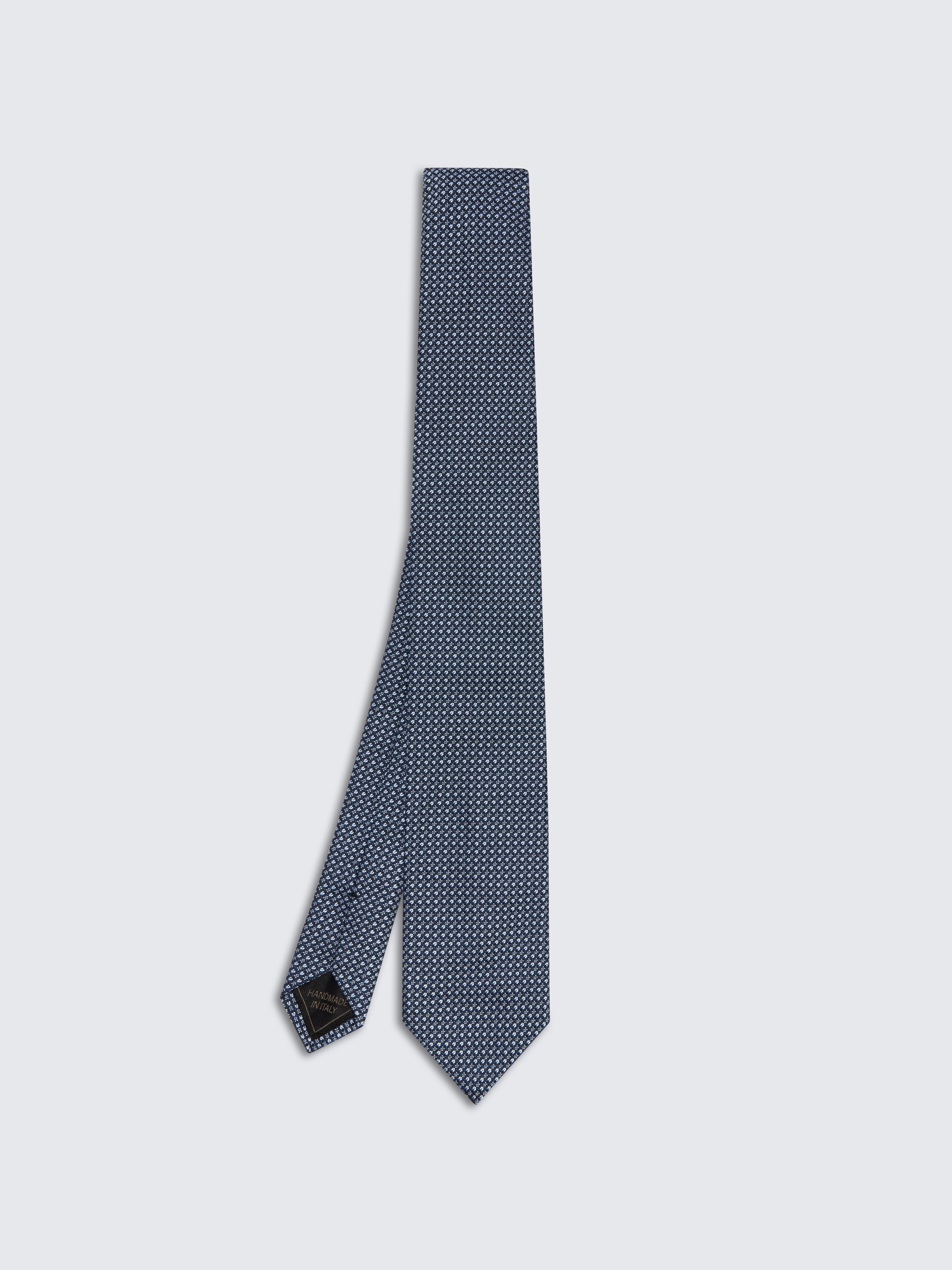 go toMidnight and sky blue micro motif jacquard silk tie