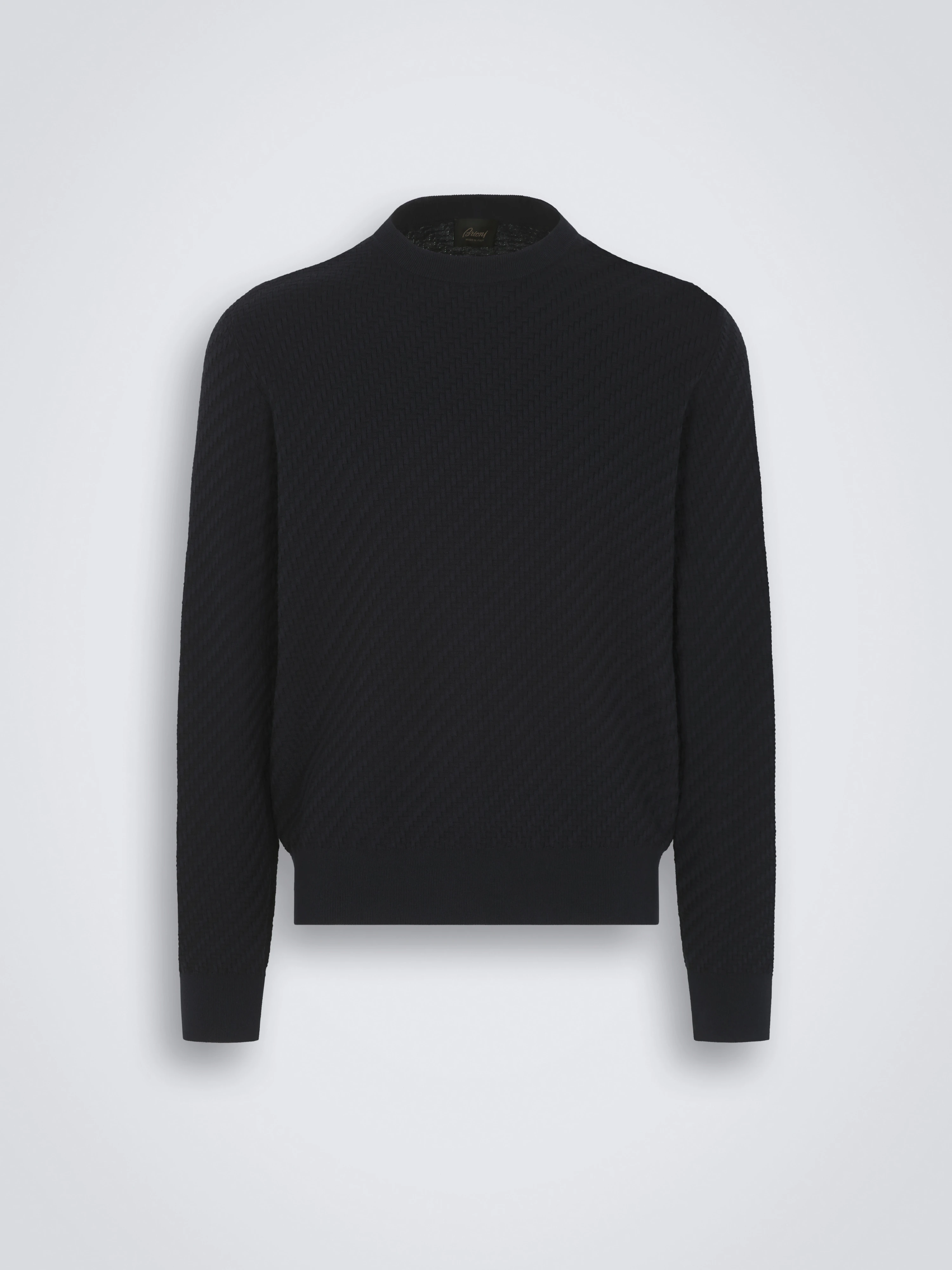 Navy blue organic cotton, silk and cashmere Trama weave crewneck sweater