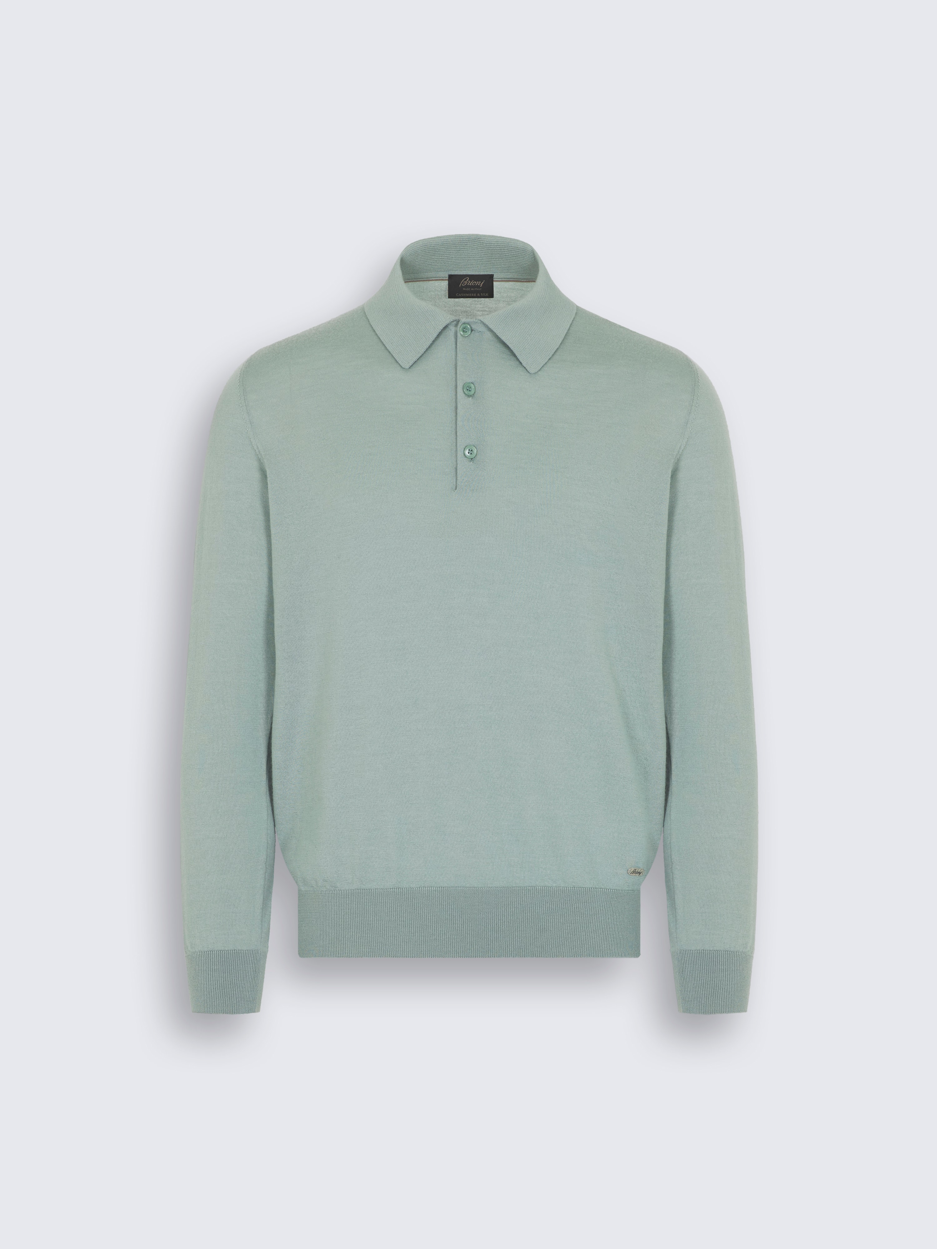 go toLangärmeliges Poloshirt aus Kaschmir und Seide in Wassergrün