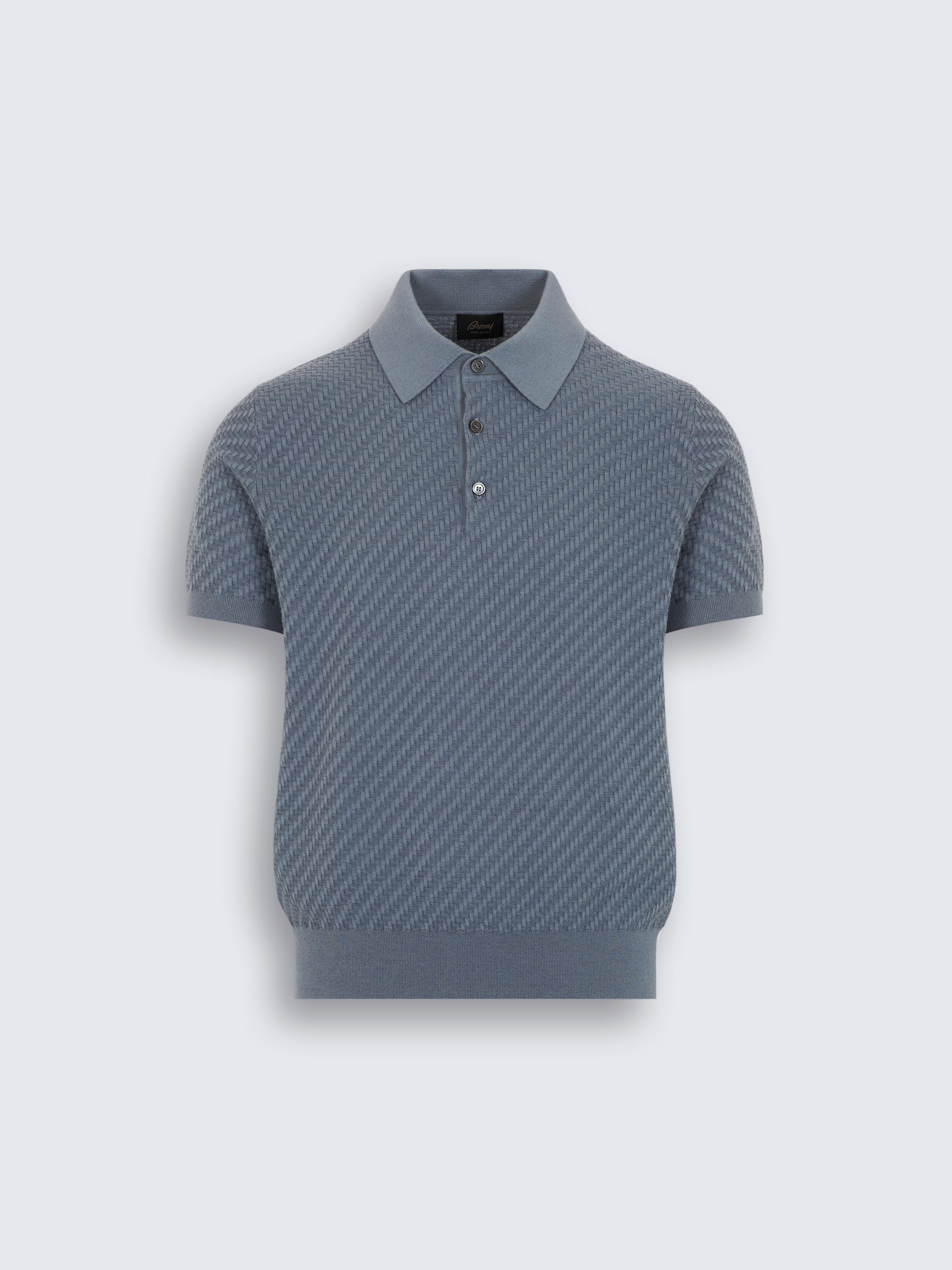 go toPoloshirt aus Baumwoll-Seiden-Kaschmir-Mischung mit Trama-Webmuster in Stahlblau