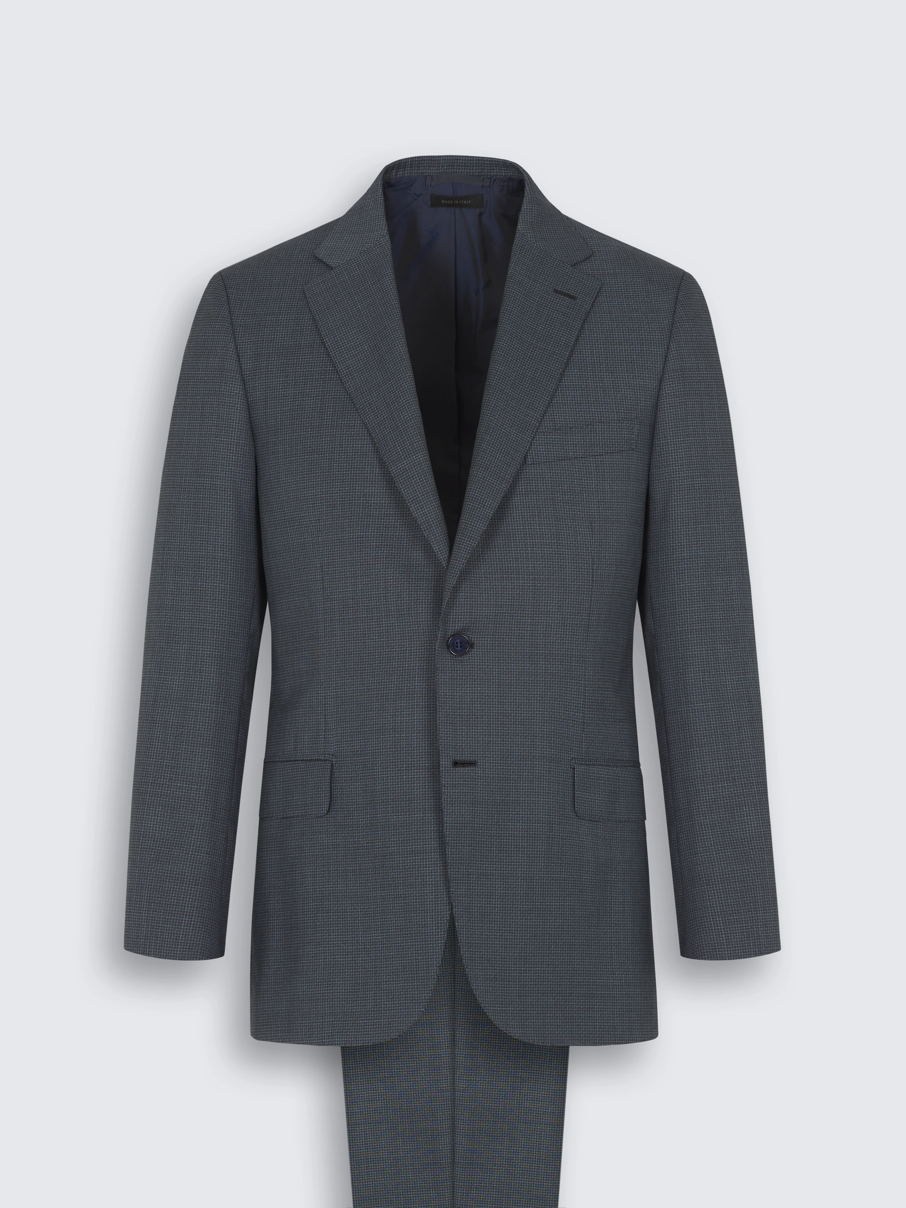 Ventiquattro Plus-Anzug Brunico aus Wolle mit Mikro-Karomuster in Grau und Blau