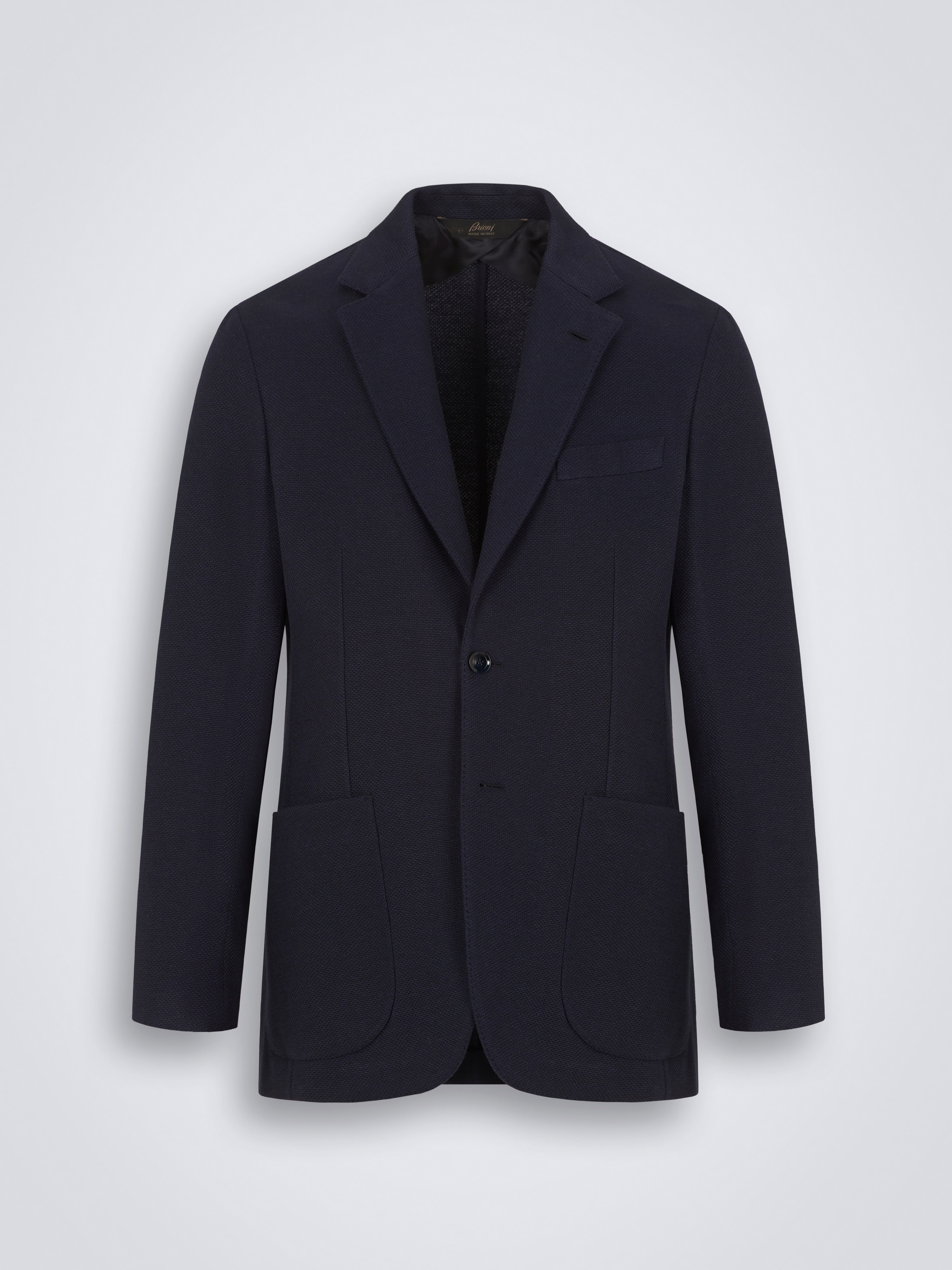 go toNavy blue silk and wool jersey jacket