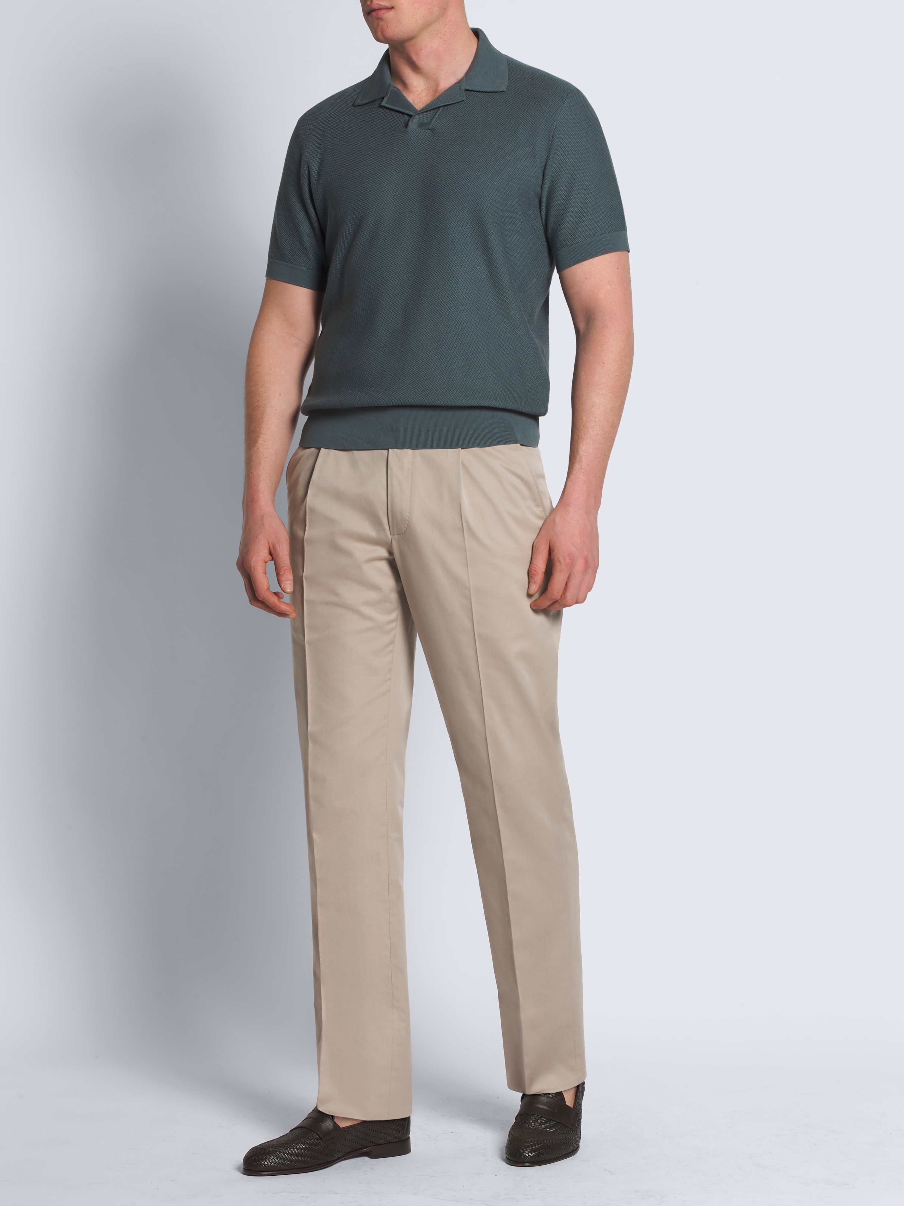 Steel blue jacquard Sea Island cotton polo