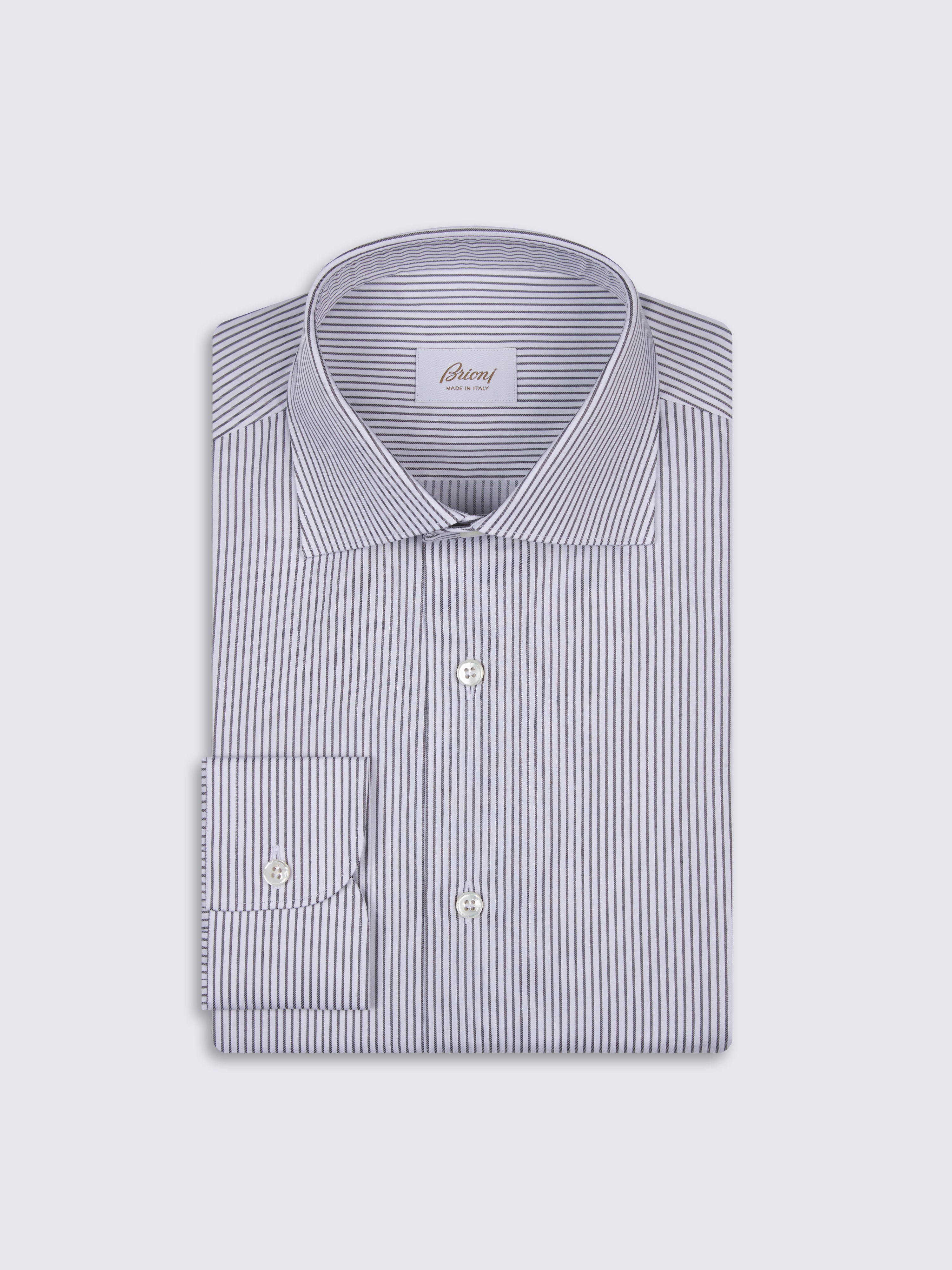go toWhite and grey striped cotton twill formal shirt