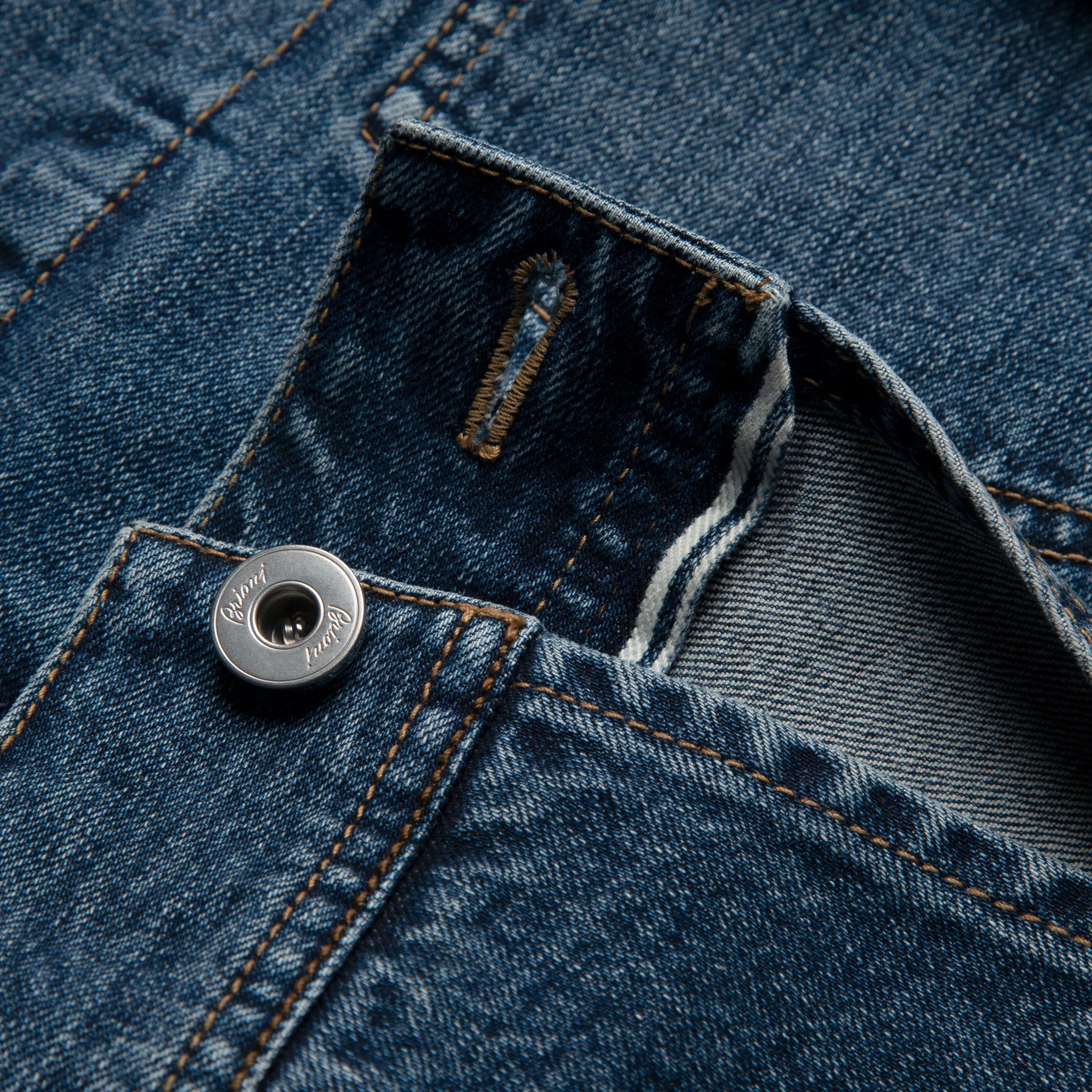 Denim button close up