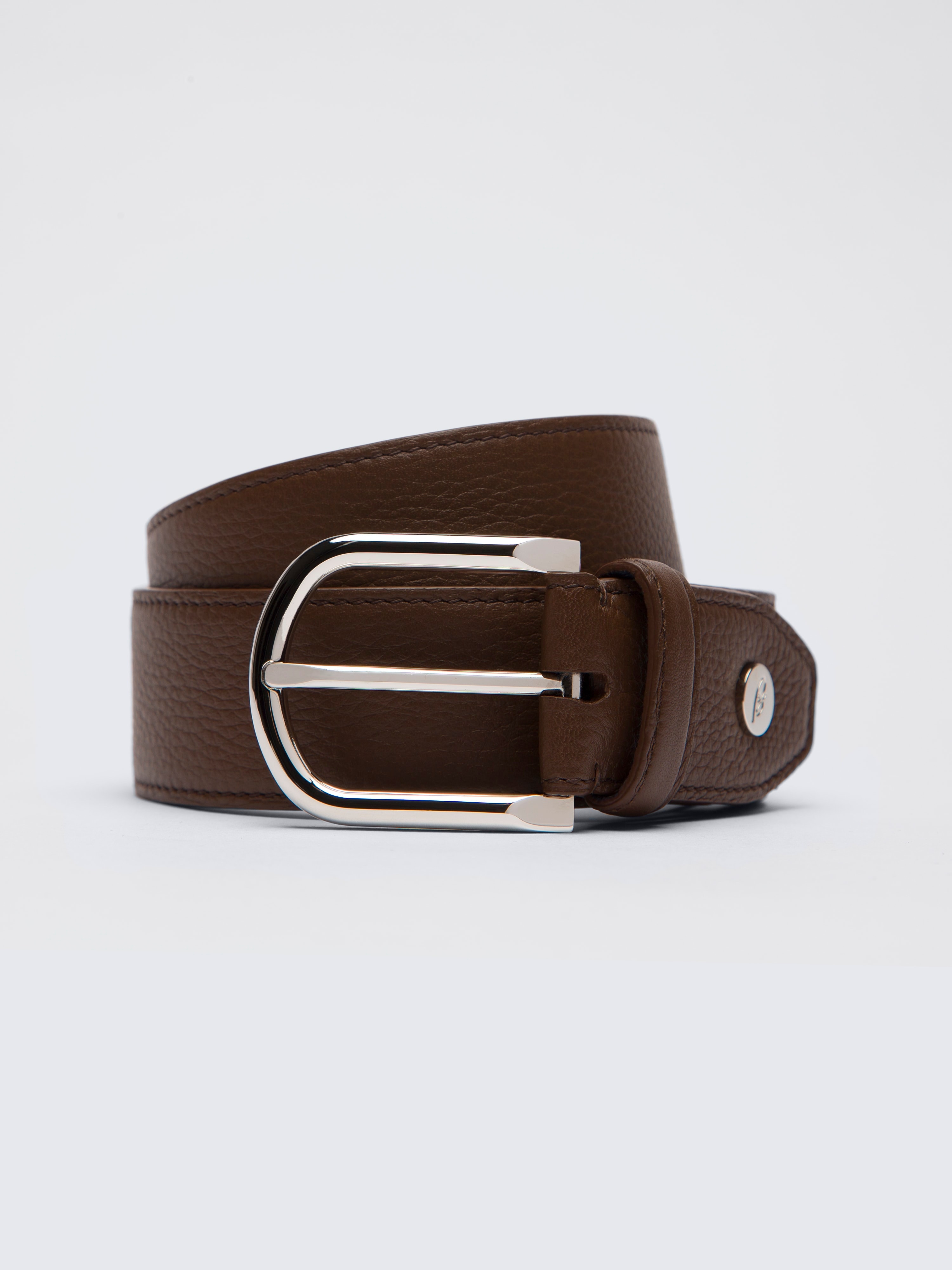 Brown grained leather belt