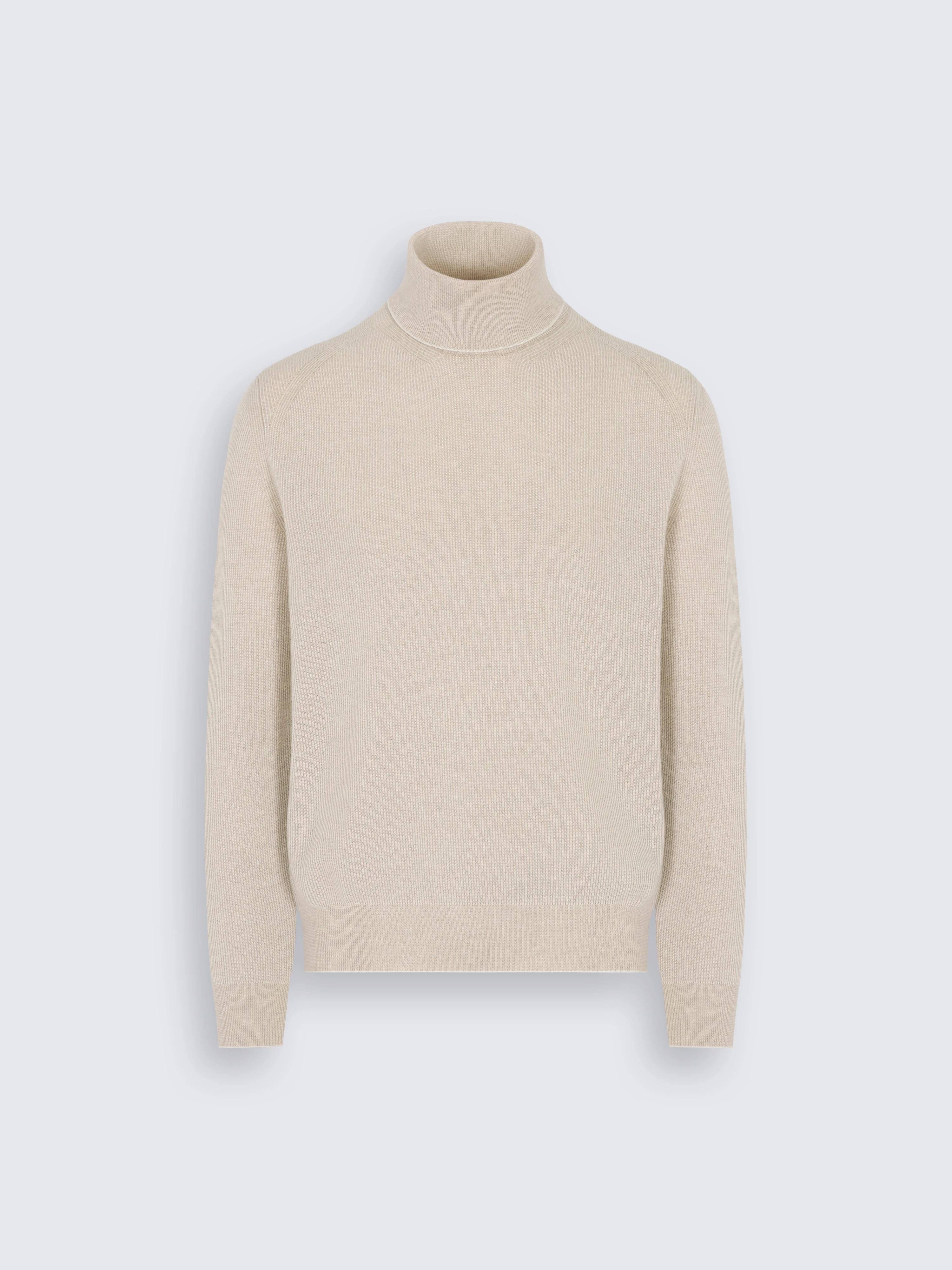 go toRollkragenpullover aus Kaschmir und Wolle in Beige und Weiß