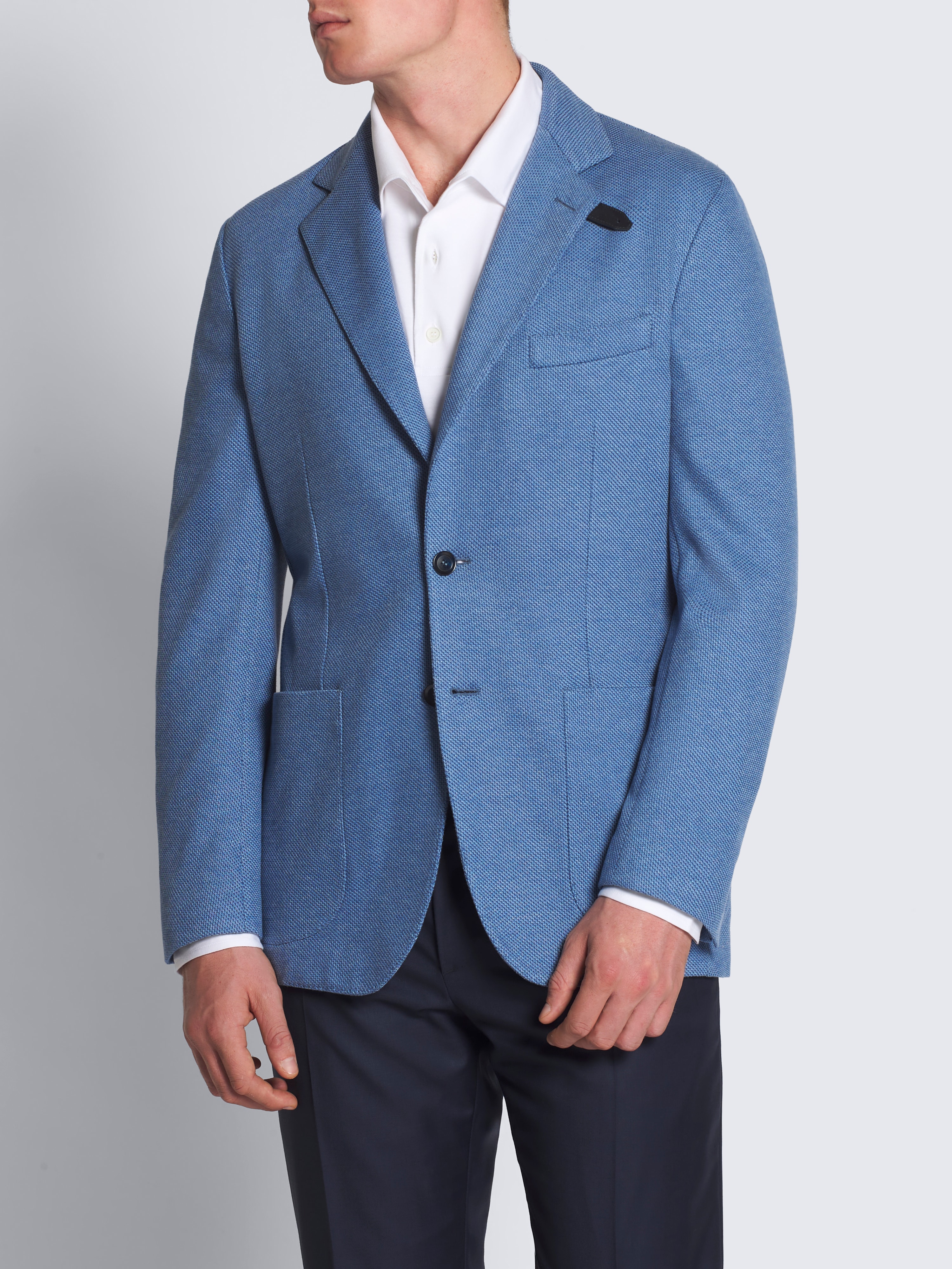 Jackett aus Seiden- und Baumwolljersey in Himmelblau