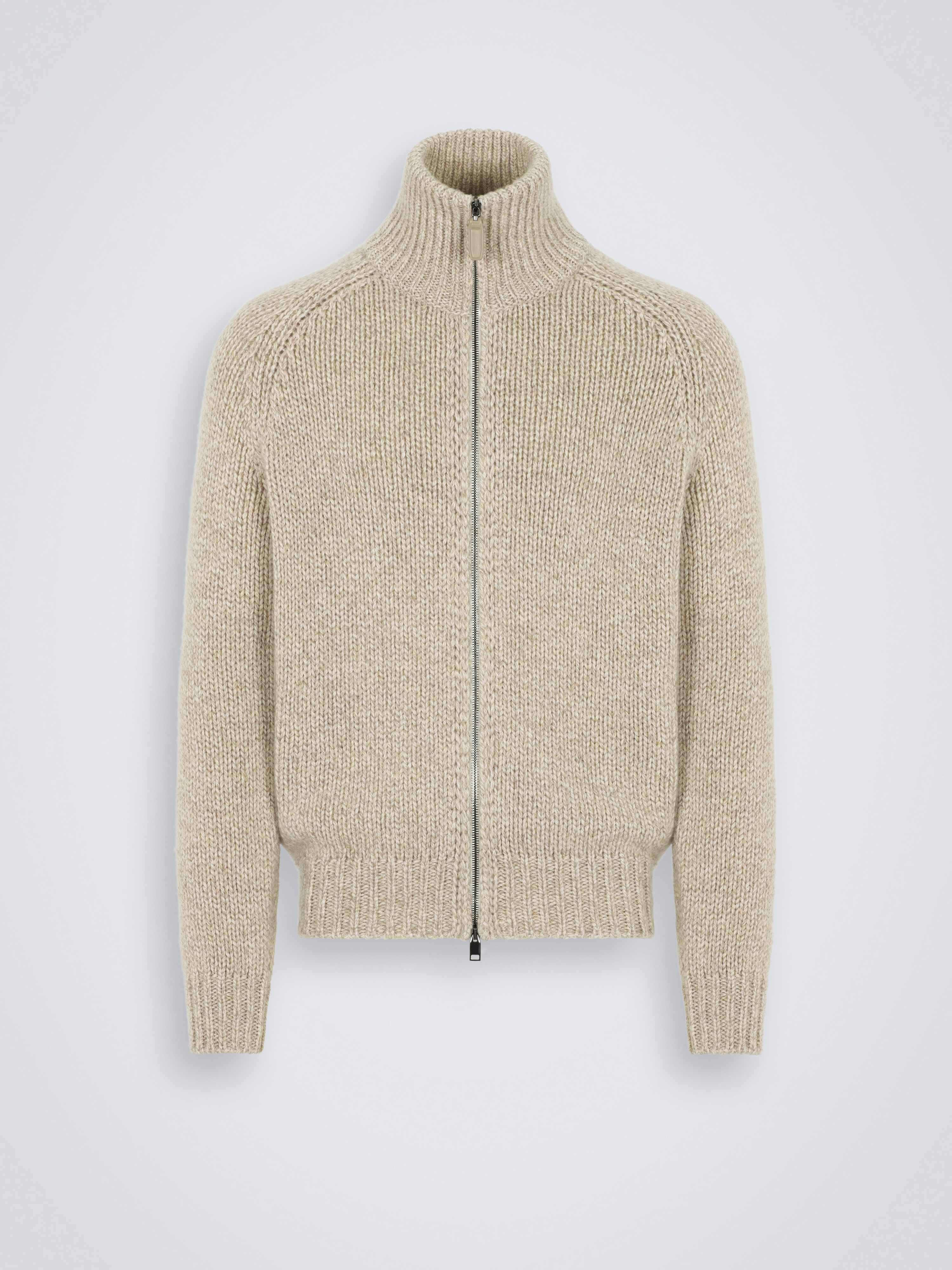 Beige cashmere mouliné full-zip sweater