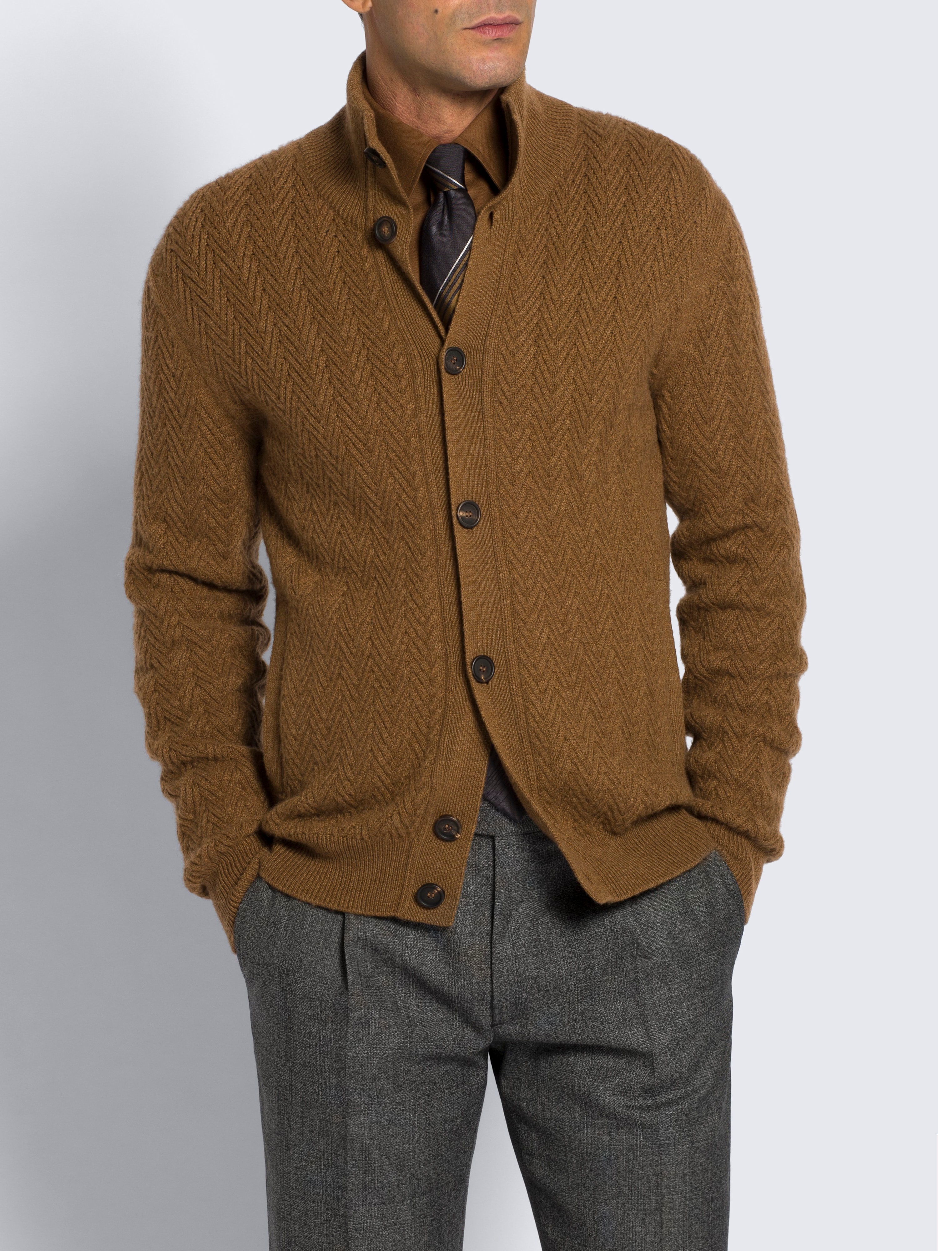 Light brown cashmere and vicuña cardigan