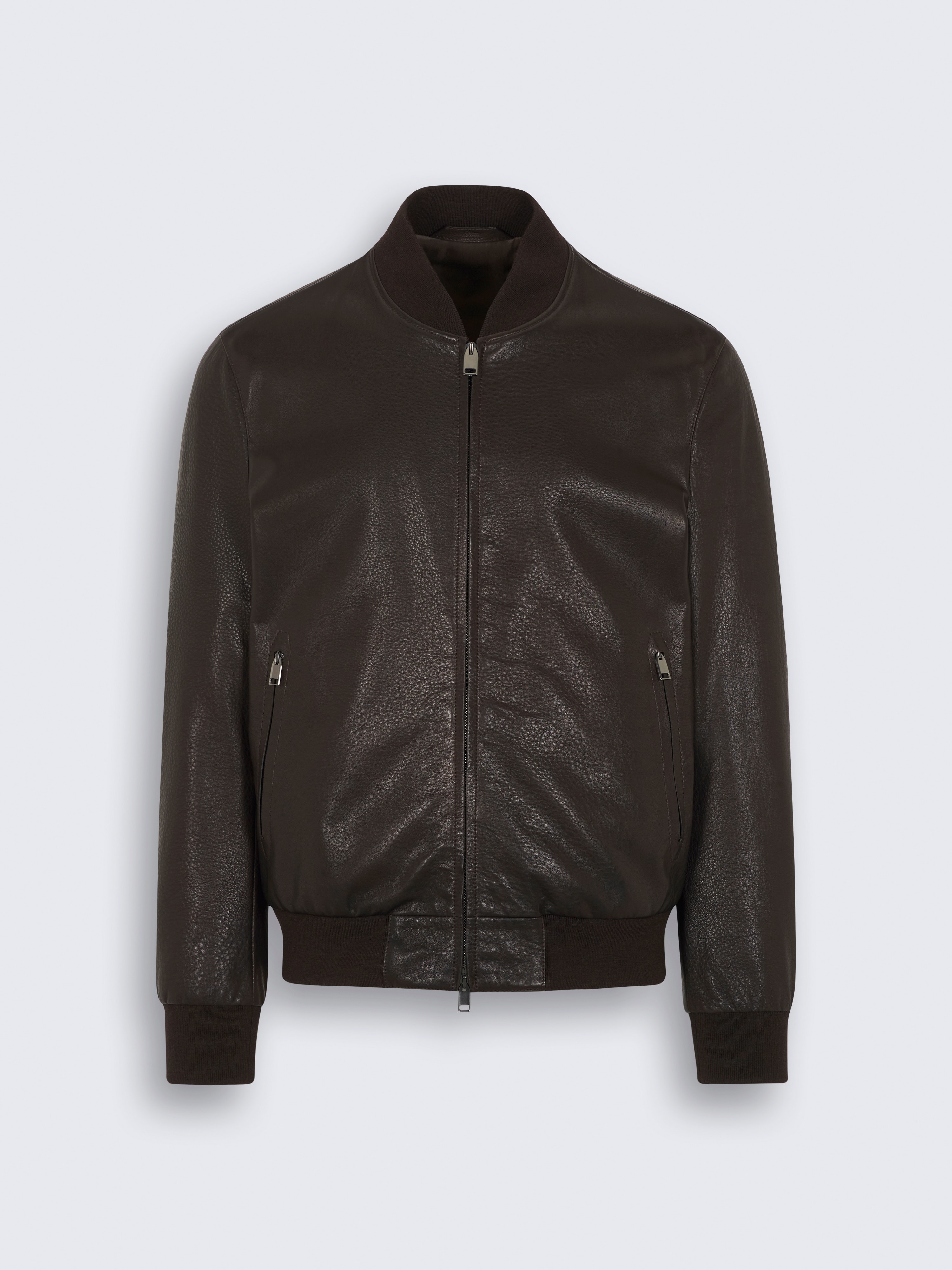 go toDark brown leather blouson