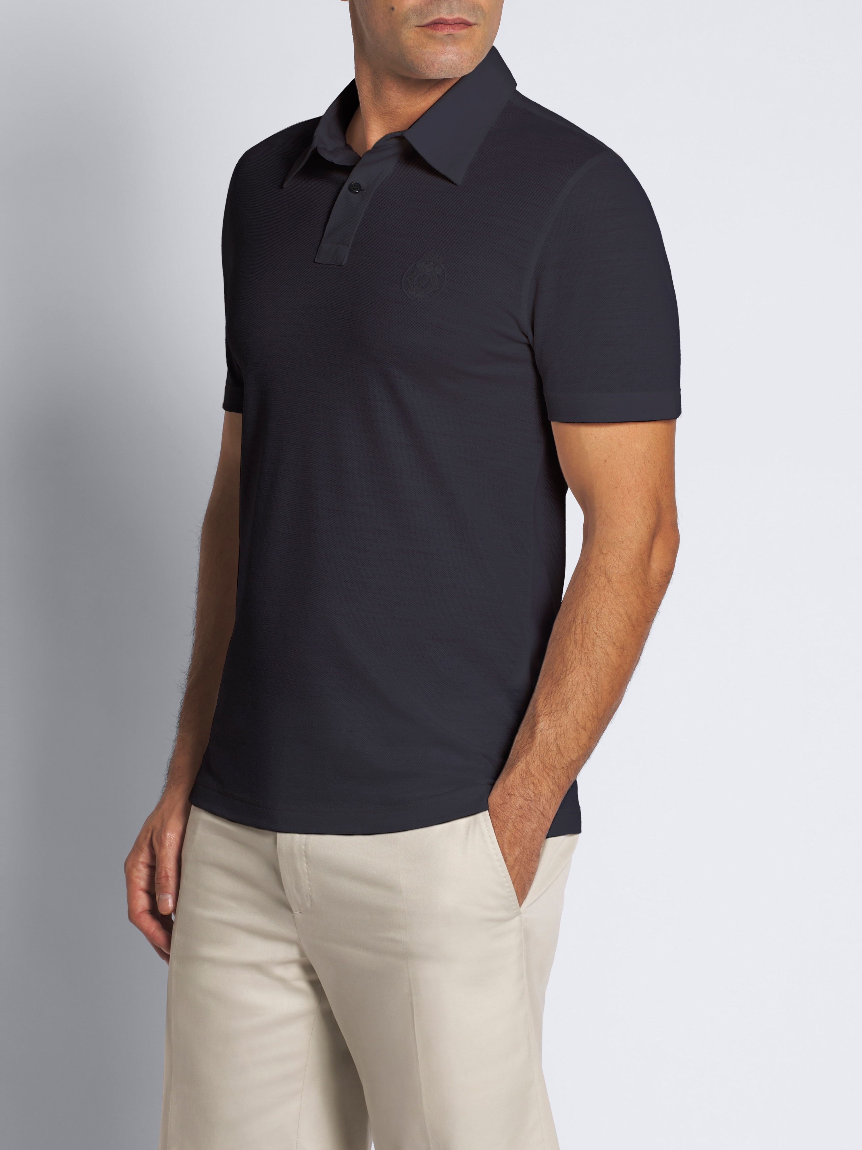 Navy blue tech wool polo