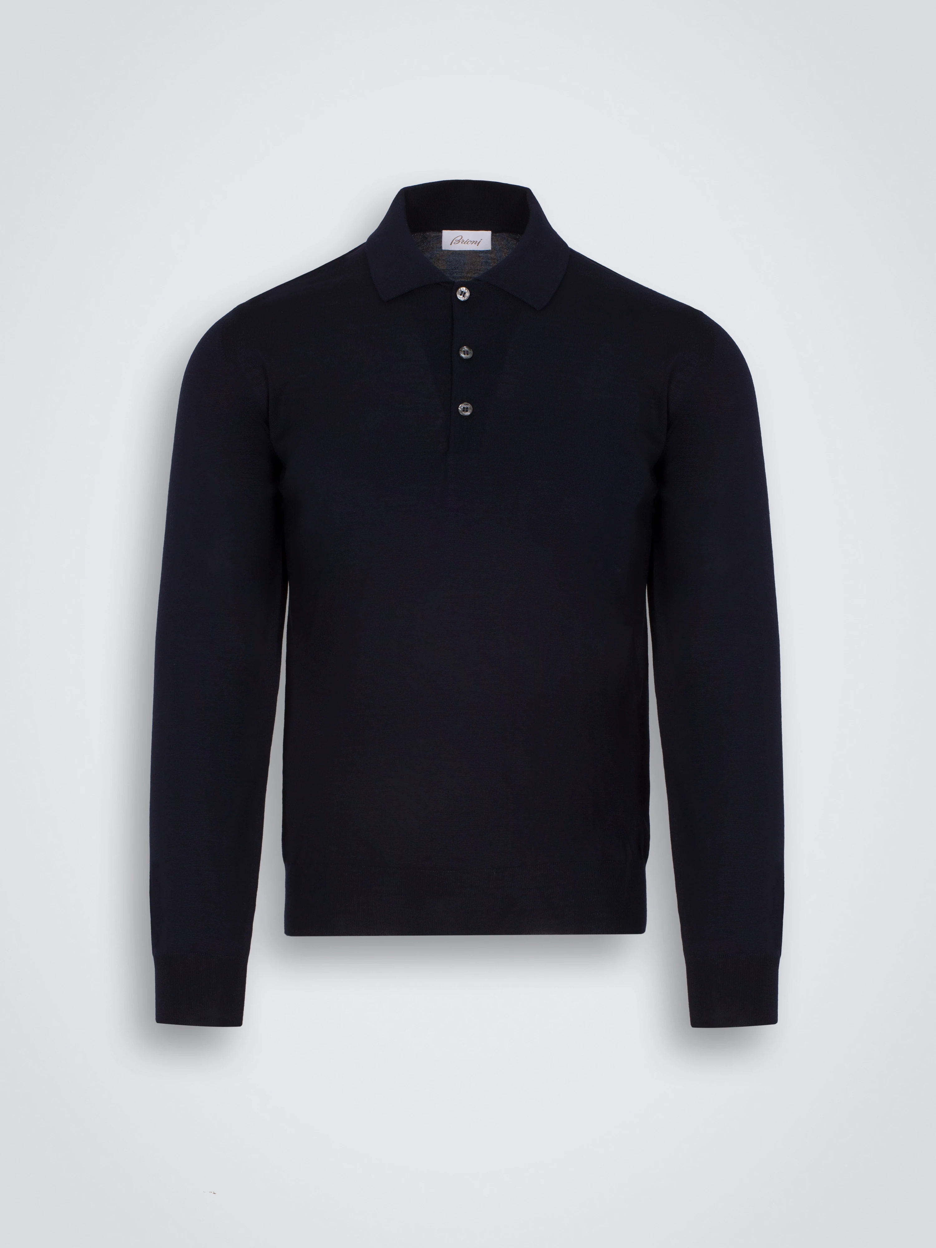 Essential midnight blue wool, cashmere and silk polo sweater