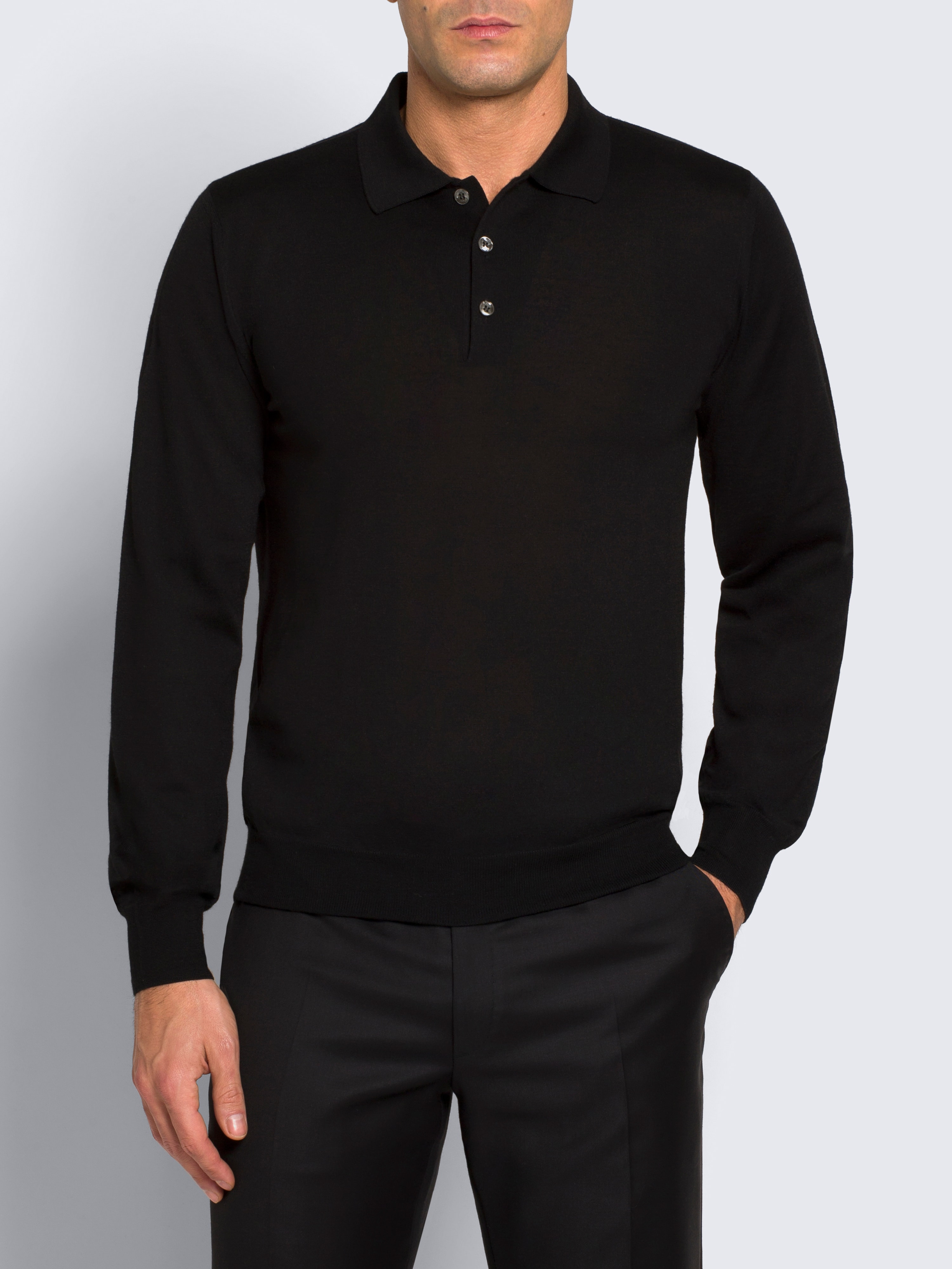 Essential black wool, cashmere and silk polo sweater