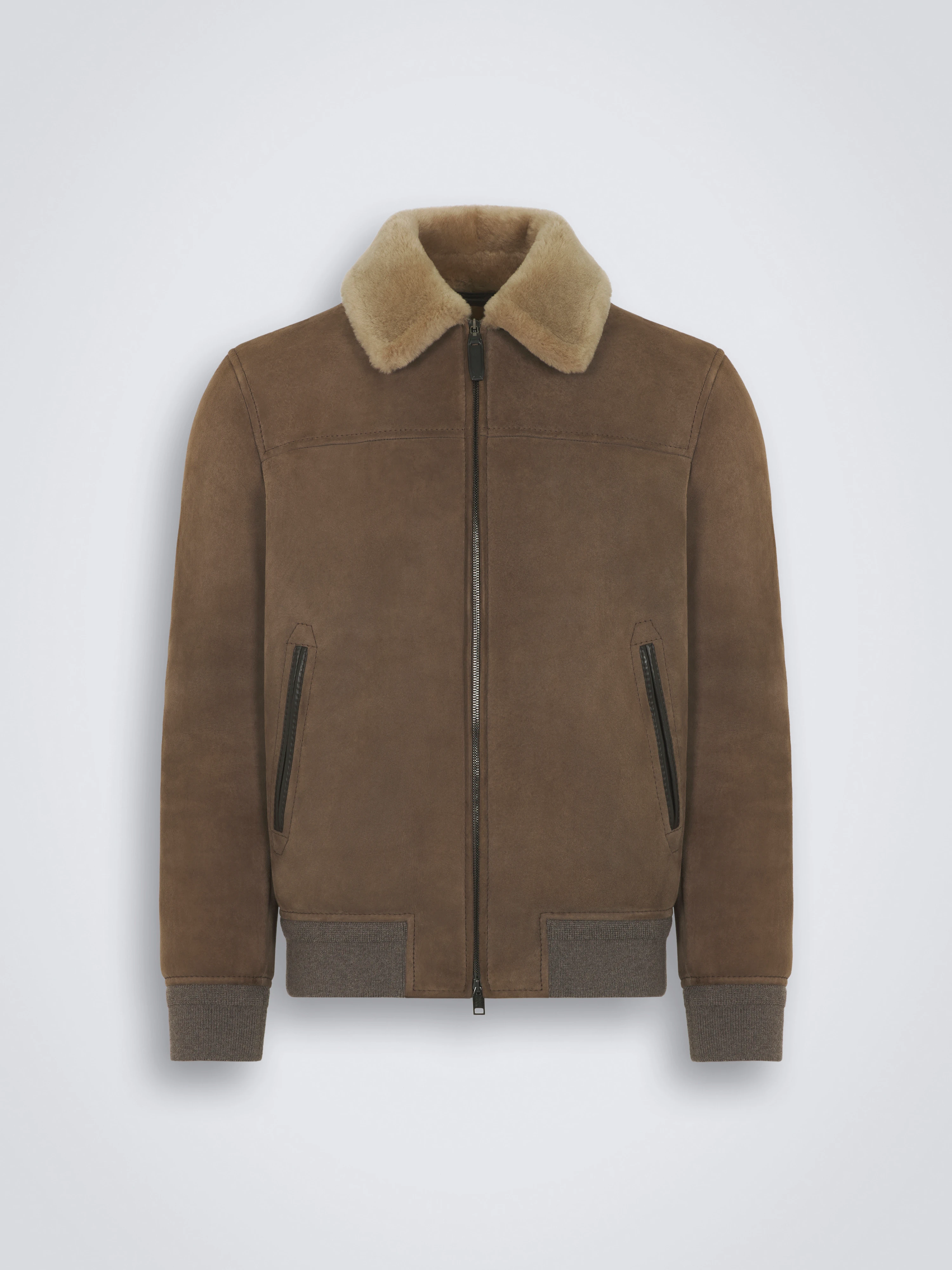 Taupe shearling shirt collar blouson