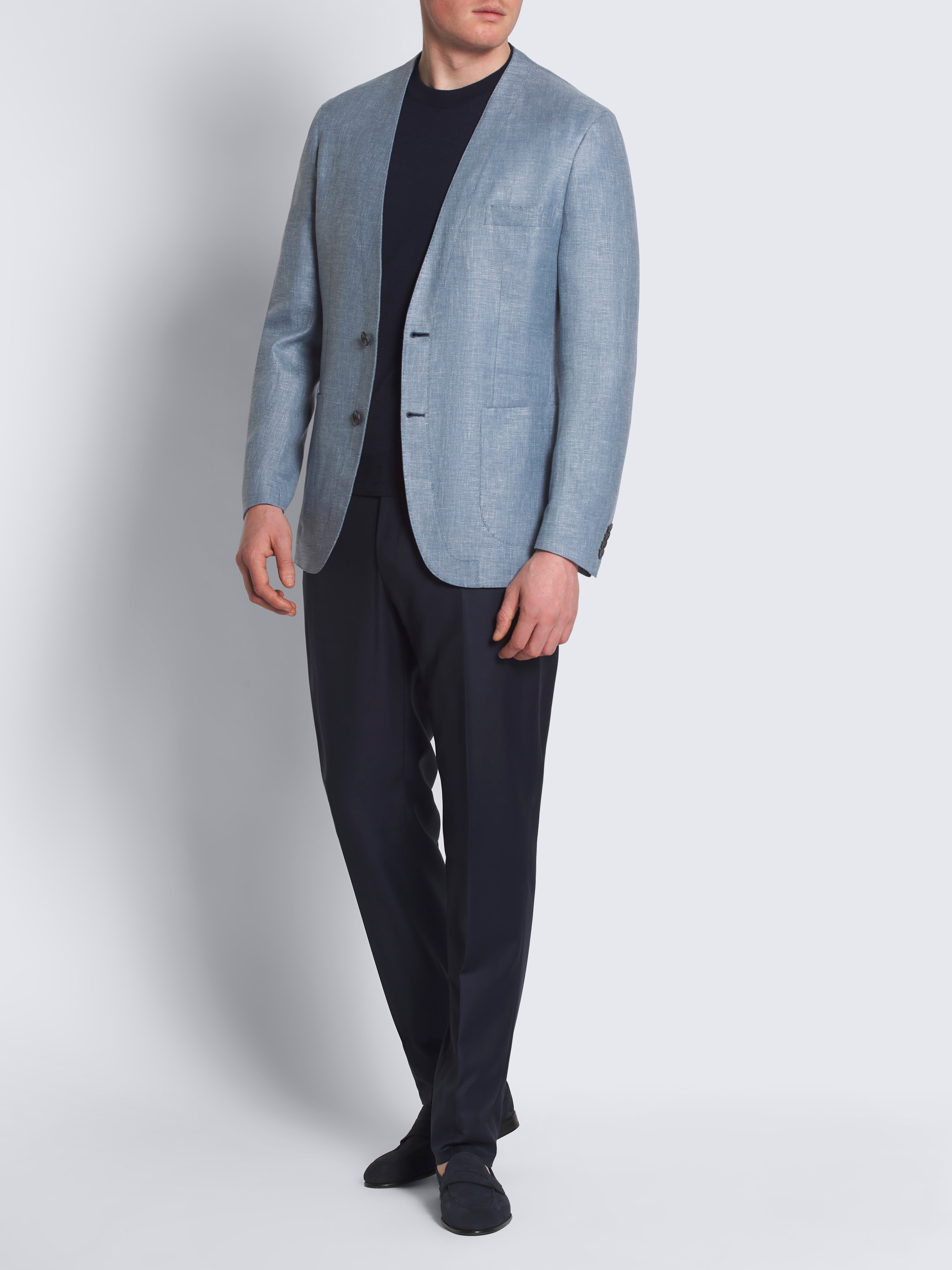 Light blue linen, wool and silk Jardigan
