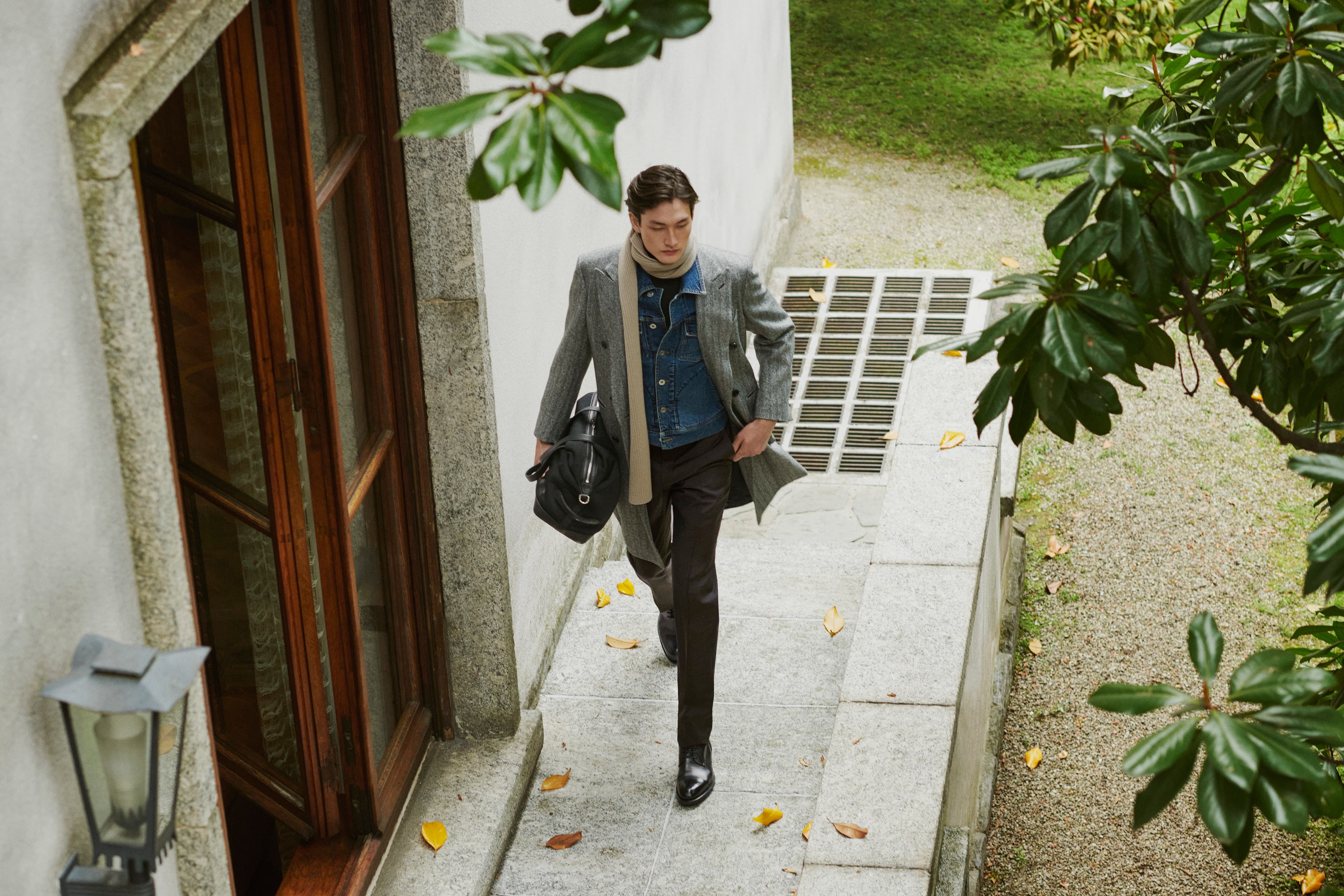 Model wearing denim jacket
