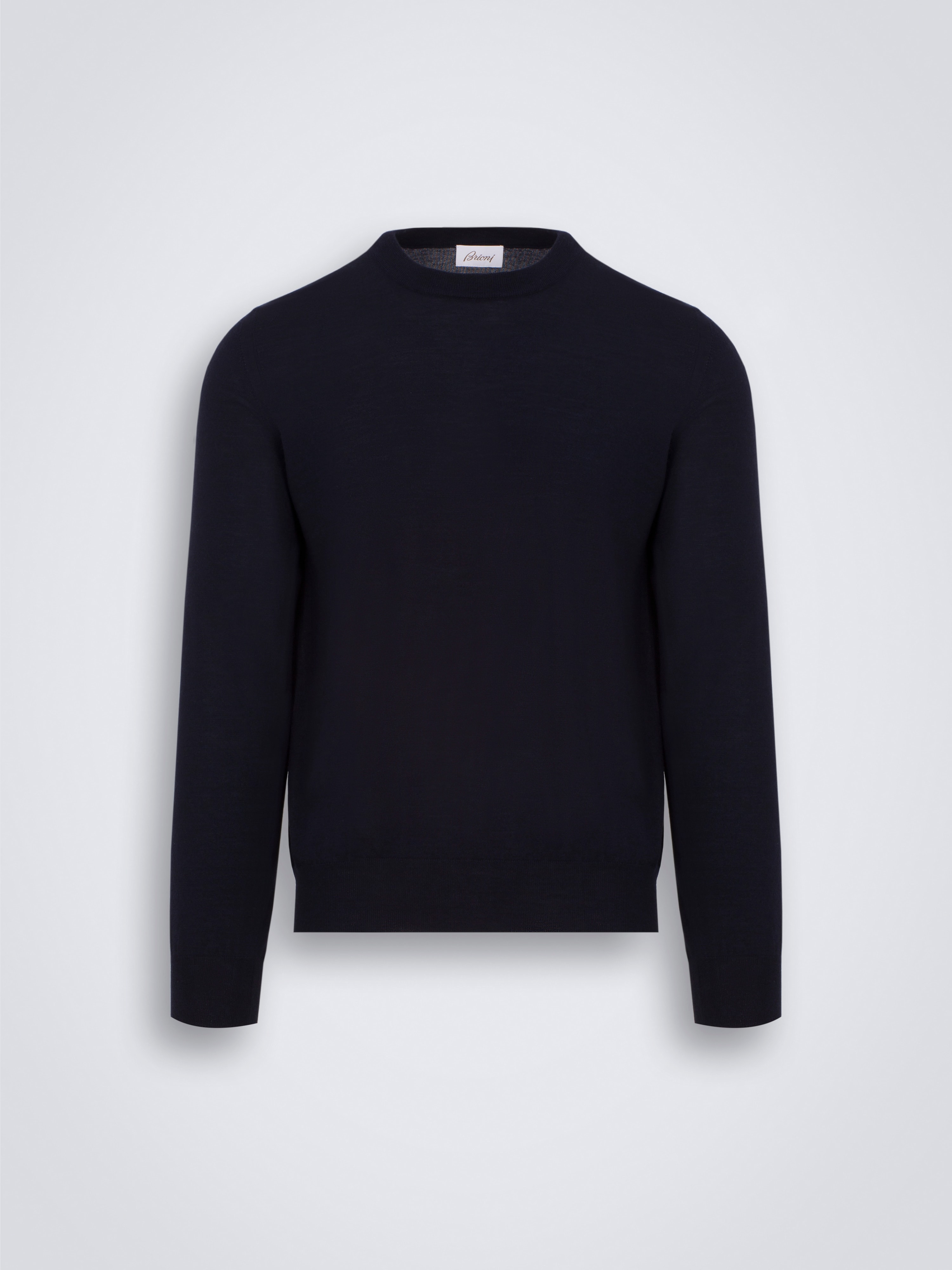 Essential navy blue wool, cashmere and silk crewneck sweater