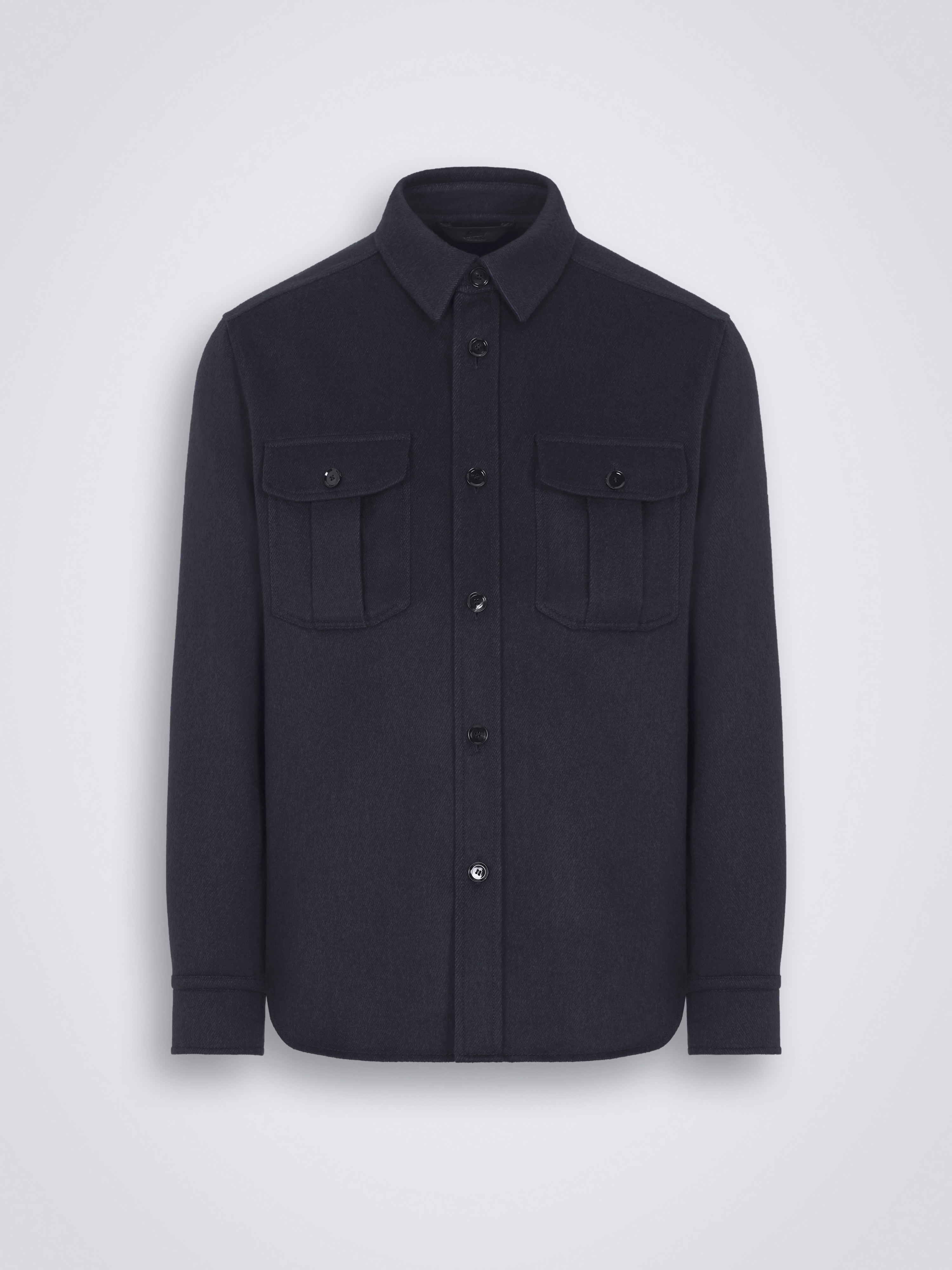 Navy blue cashmere, silk and vicuña Vagabond overshirt