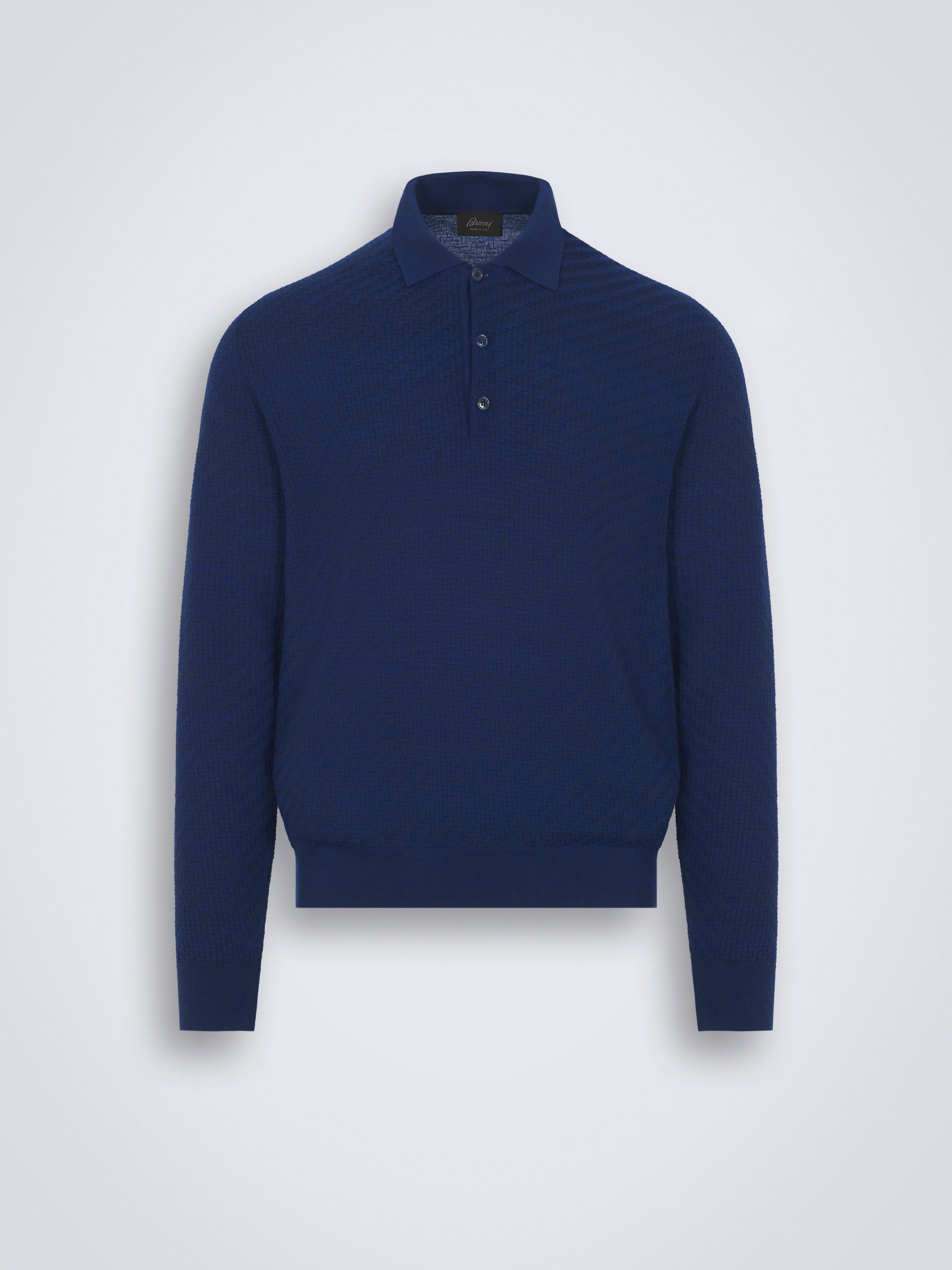 Royal blue vicuña and cashmere Trama weave polo sweater