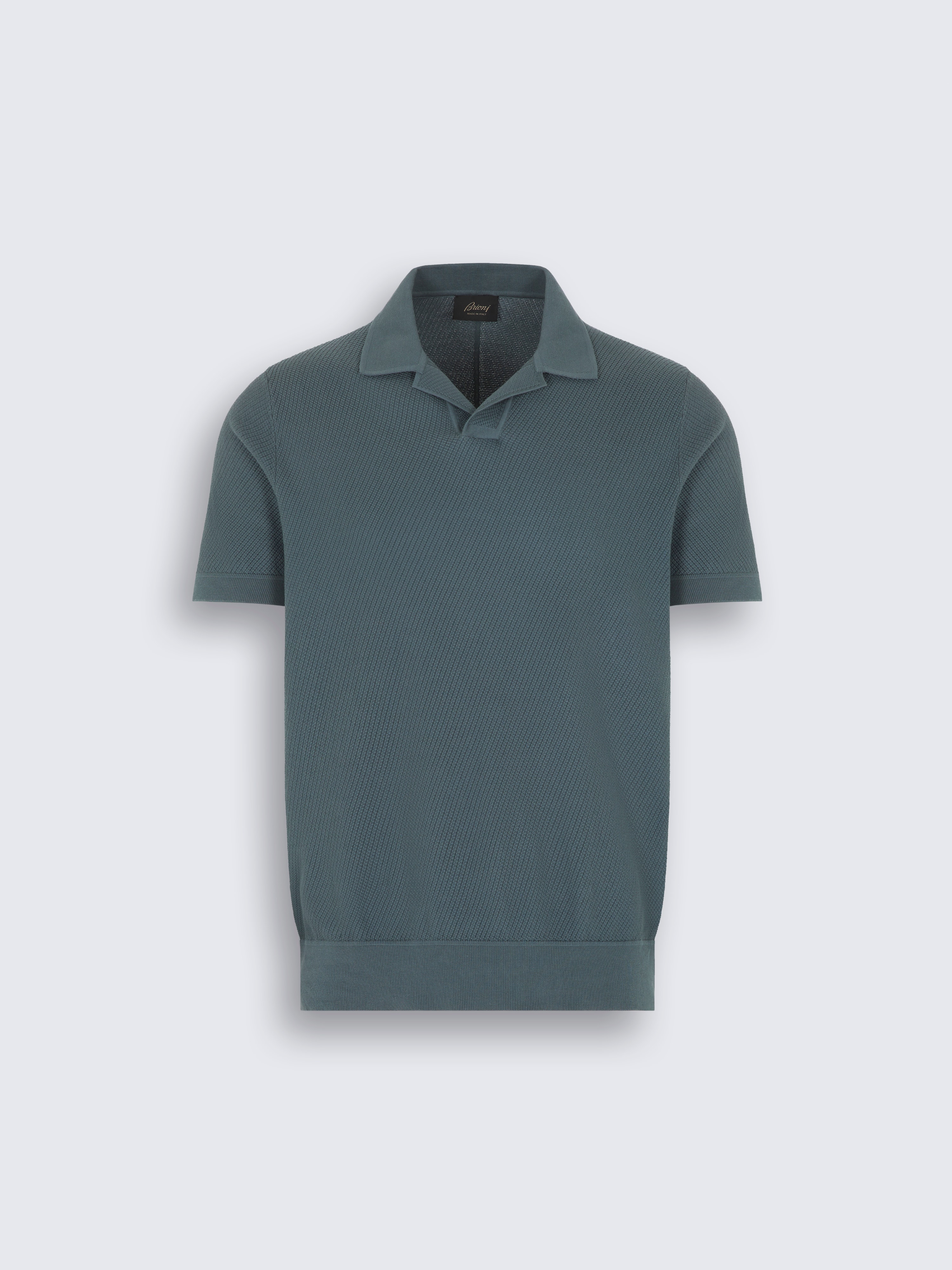 Steel blue jacquard Sea Island cotton polo