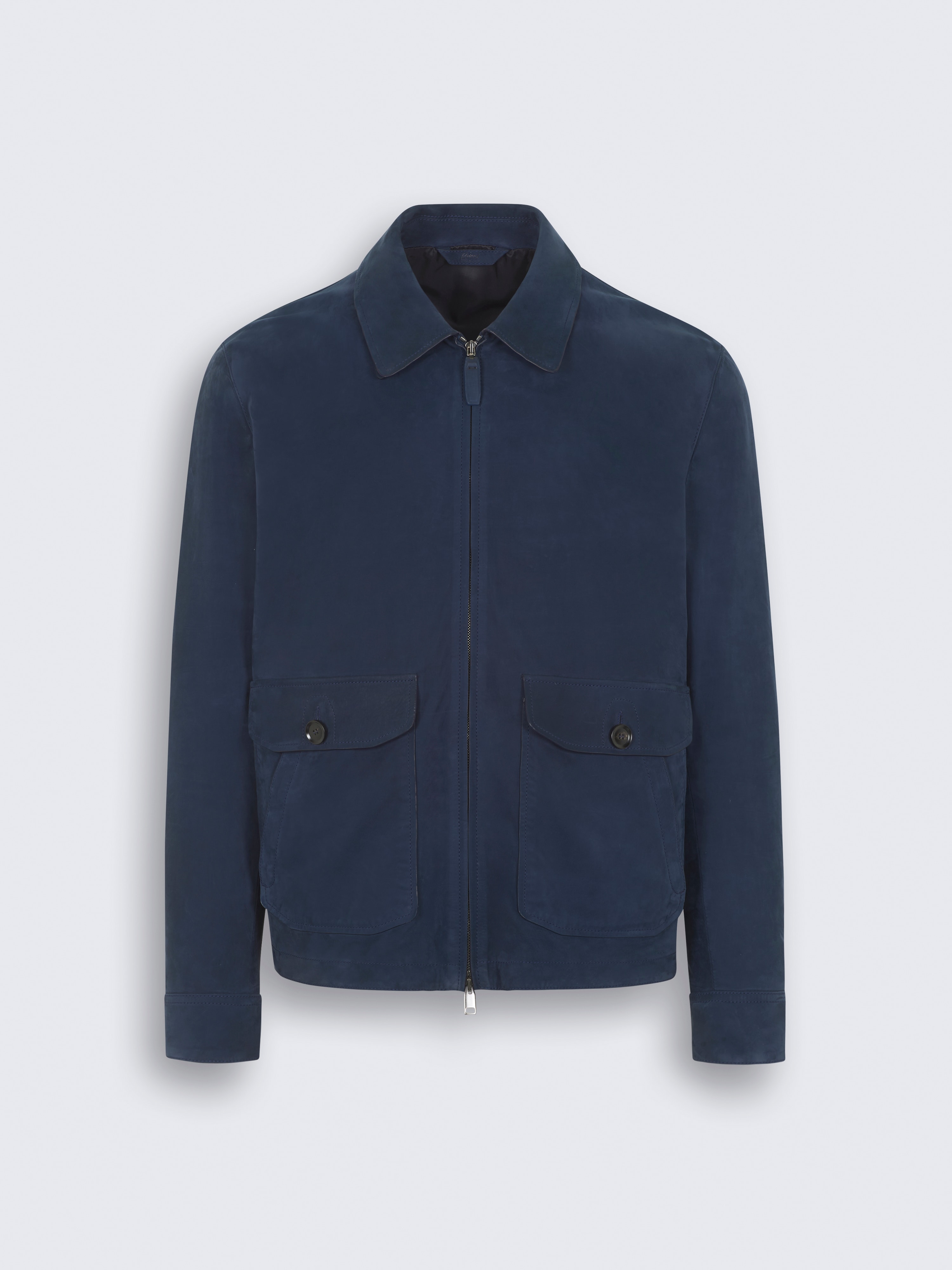 go toBlouson aus Nubukleder in Marineblau mit Hemdkragen