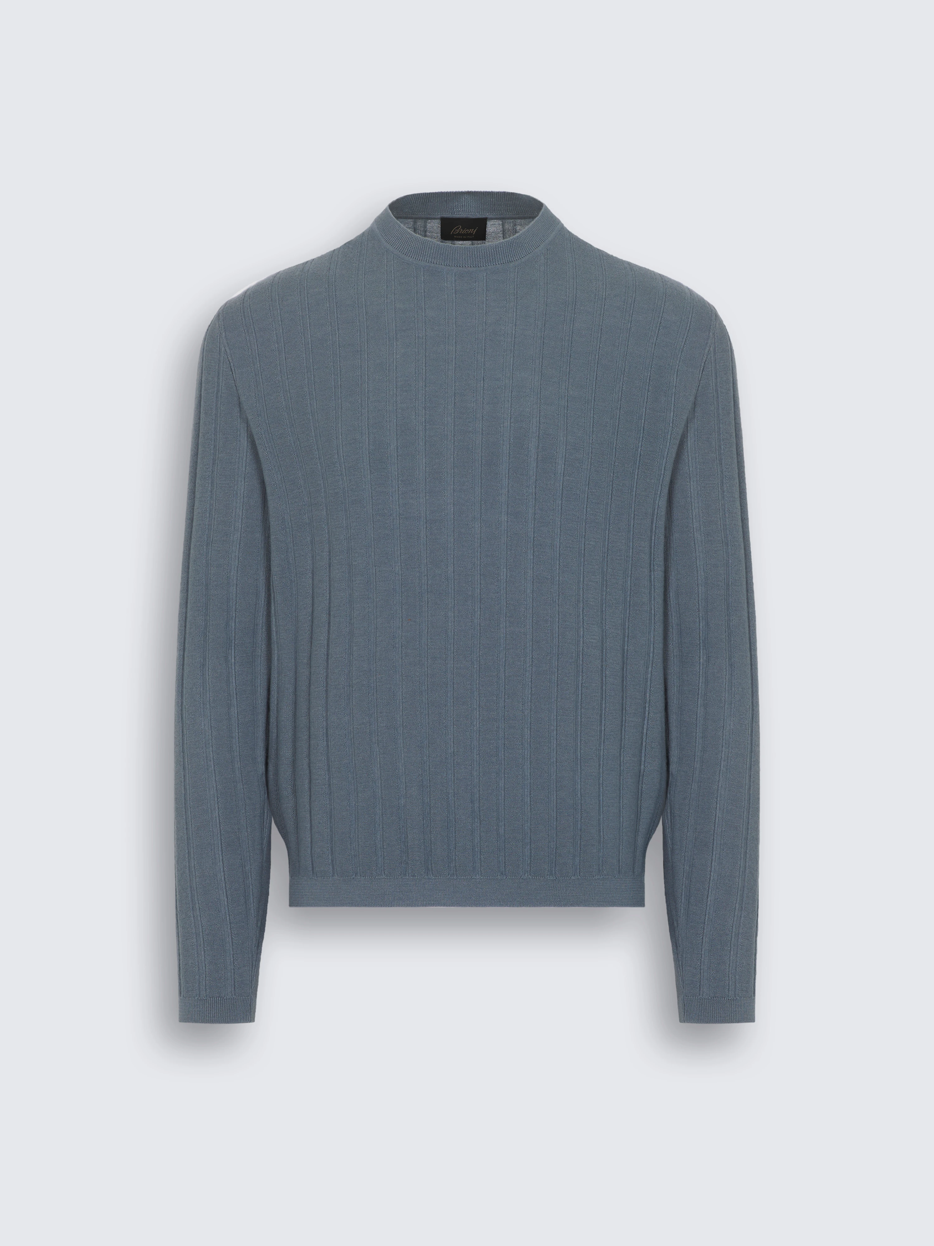 go toSteel blue cashmere and silk crewneck sweater