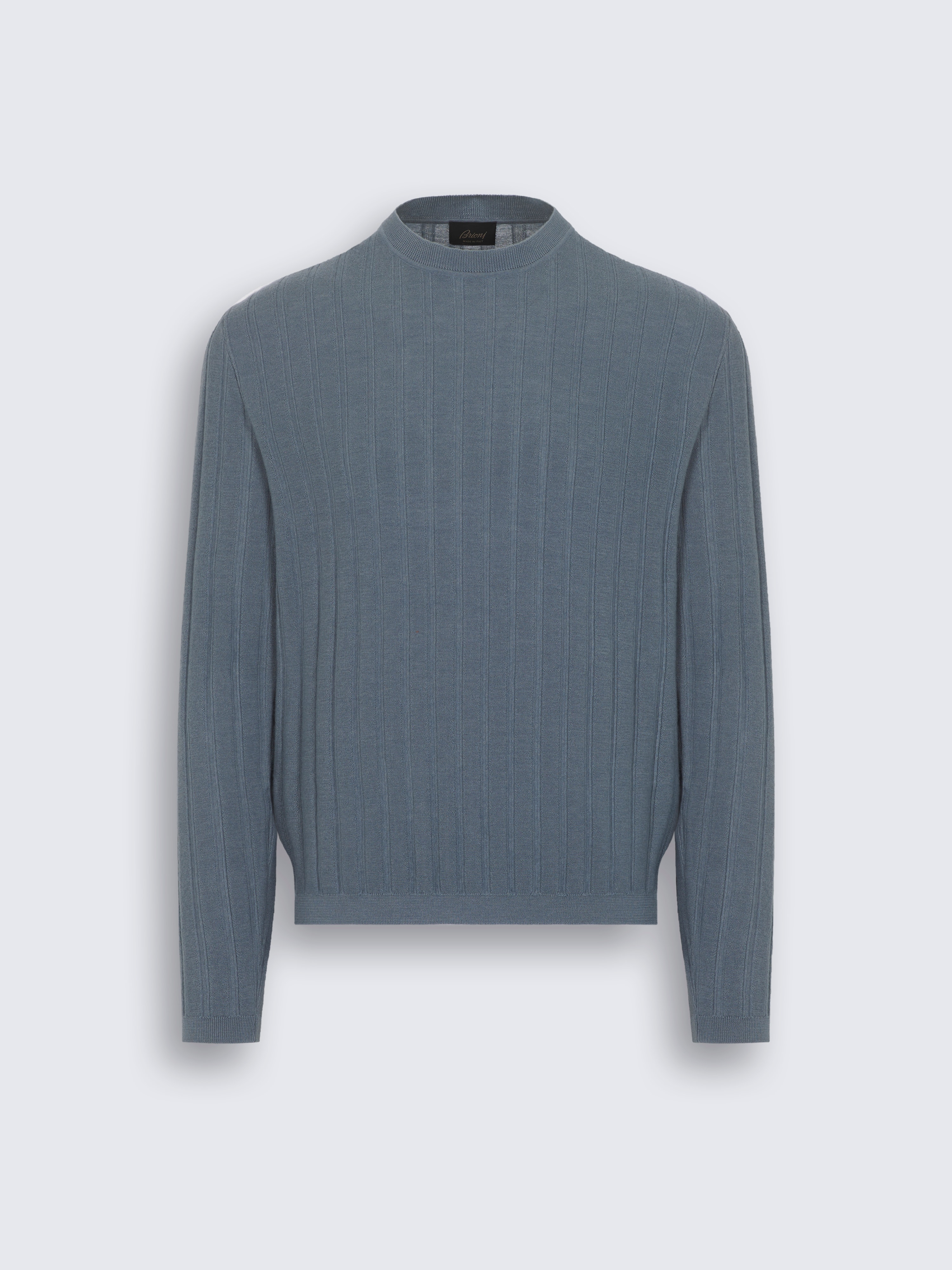 go toSteel blue cashmere and silk crewneck sweater