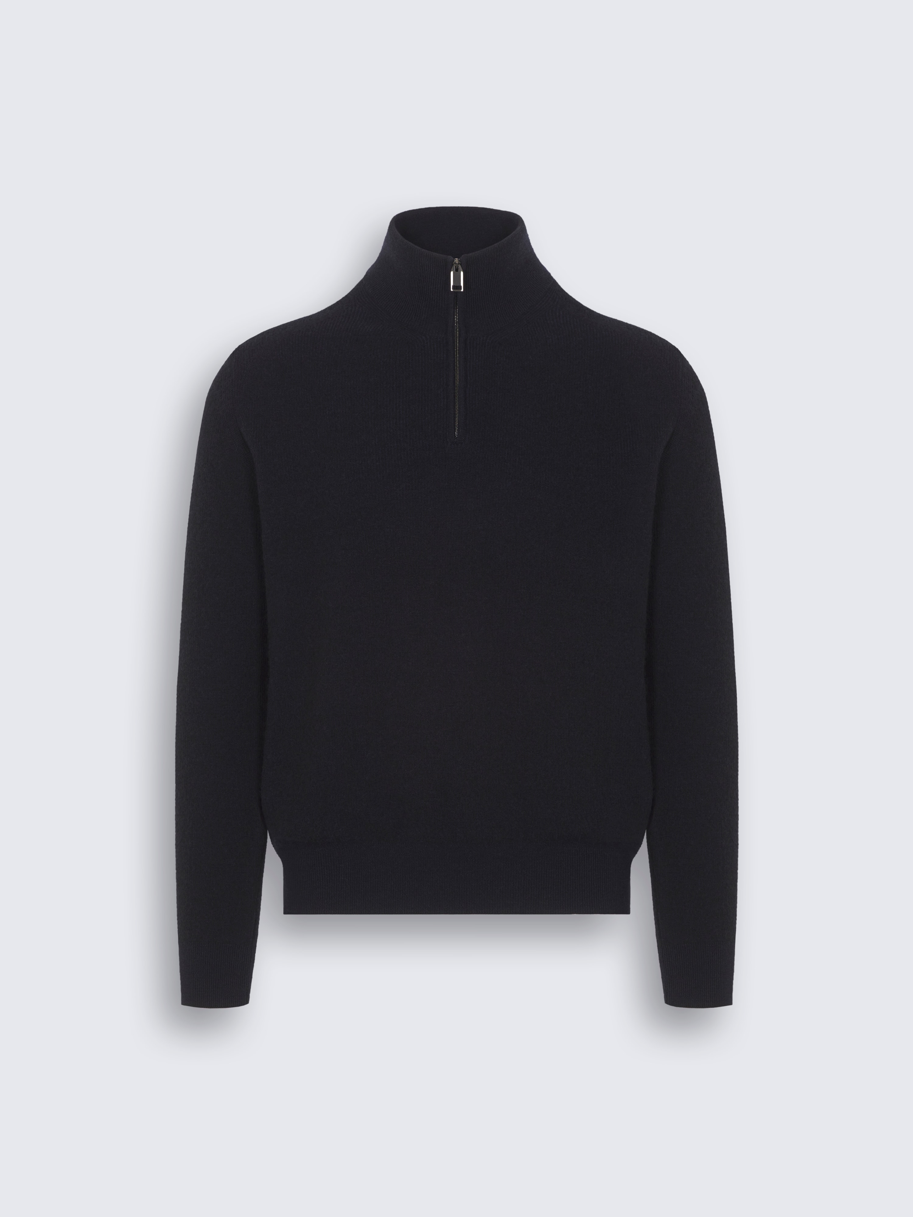 Pullover aus Kaschmir und Wolle in Schwarz und Marineblau mit halbem Reißverschluss und Stehkragen